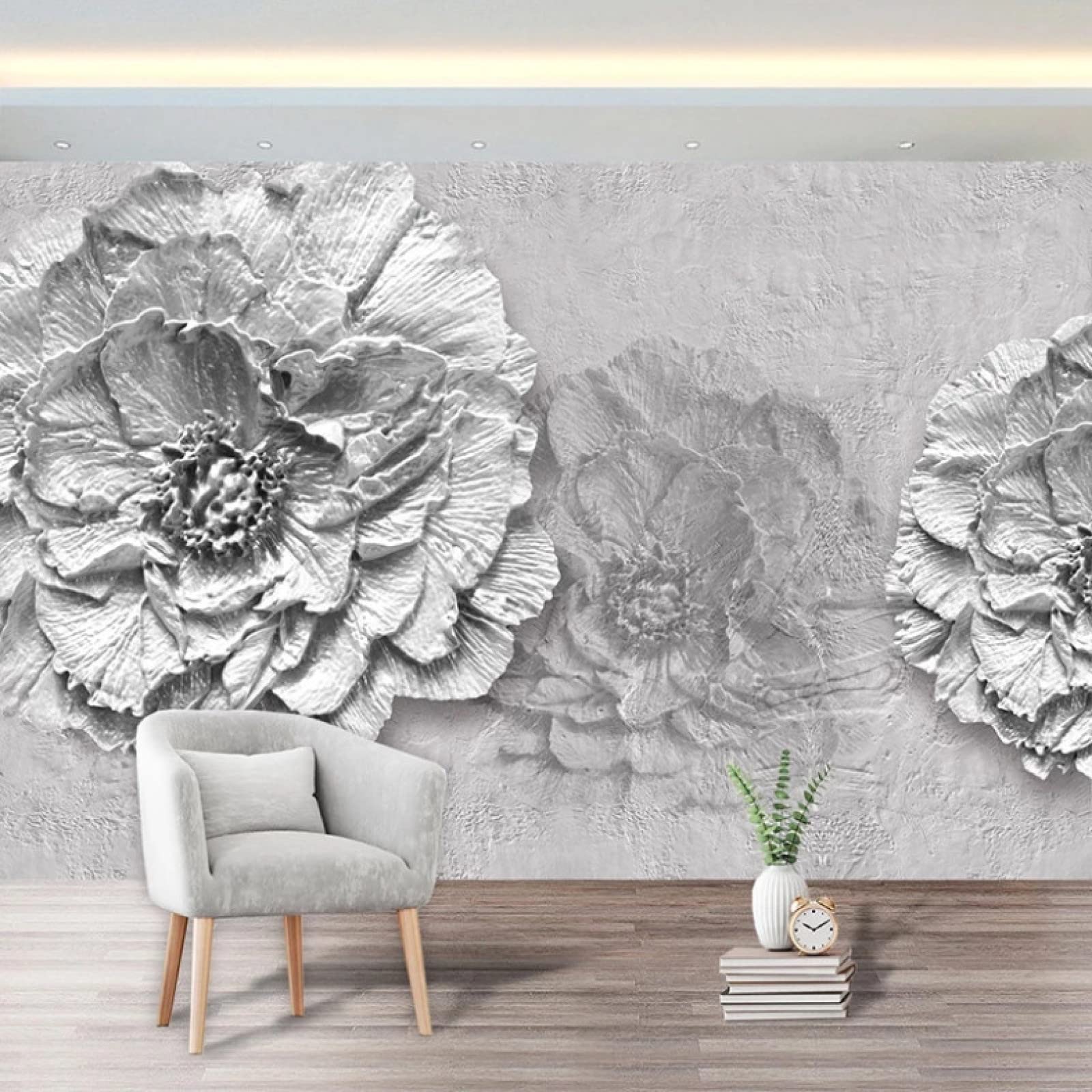 3D Gray Flower Peel and Stick Wallpaper - Self-Adhesive Removable Wall Mural for TV Background, Living Room, Bedroom & Restaurant Decor | Easy DIY Home Wall Art Stickers for Stylish Interior Design