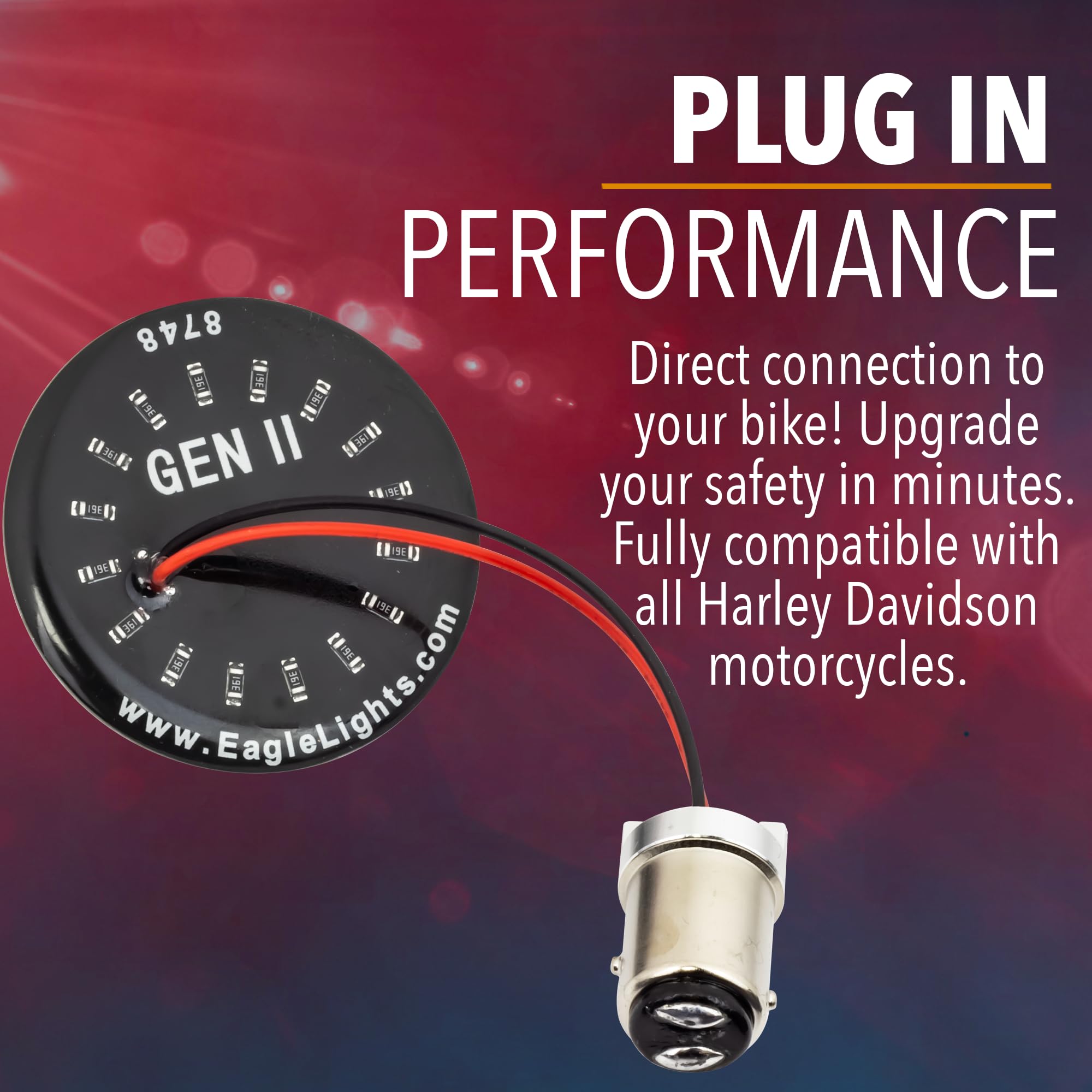 Eagle Lights 8748RTS-G2B-C Midnight Edition 2 Inch Rear LED Turn Signals, Running Lights & Brake Lights for Harley Davidson Motorcycles - Clear Lenses Included - Perfect for Night Riding & Enhanced Safety