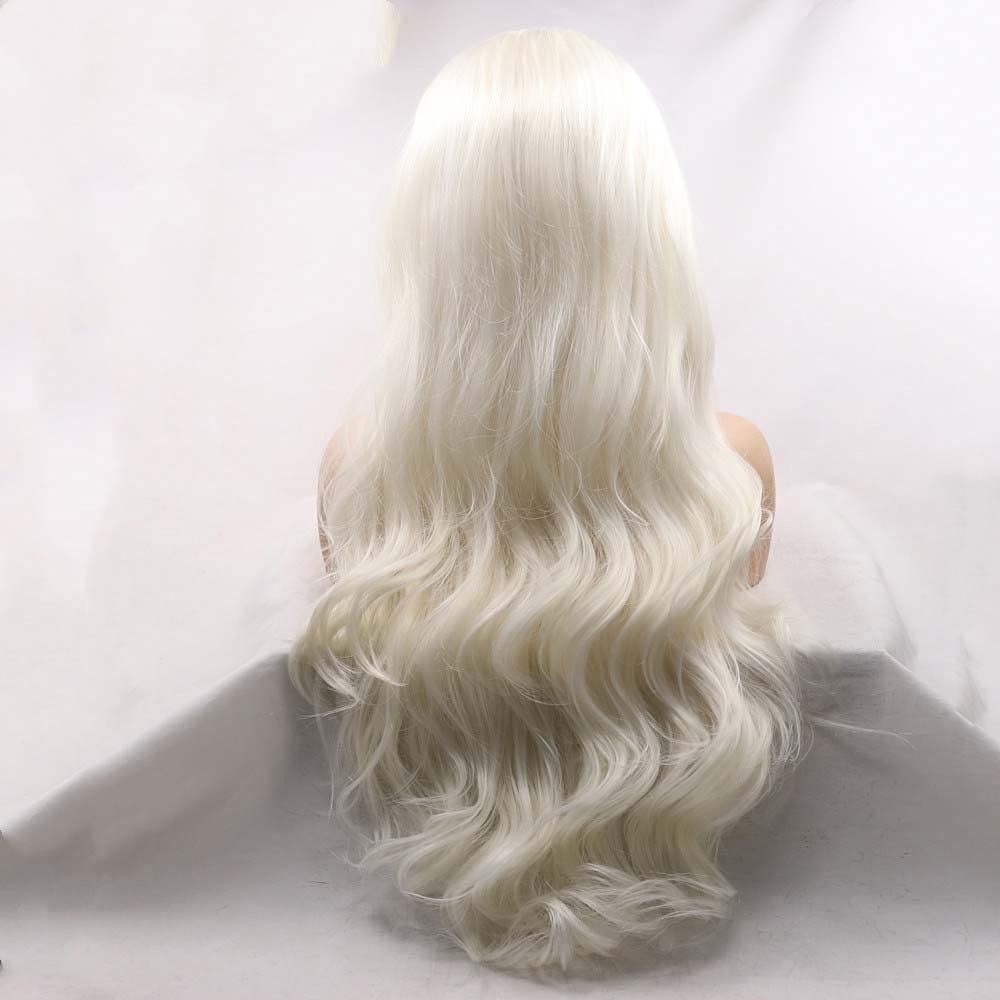 Platinum Blonde Synthetic Lace Front Wig - Heat Resistant Long Body Wave Wigs for Women (1001#Color) | Perfect for Cosplay, Daily Wear & Special Occasions