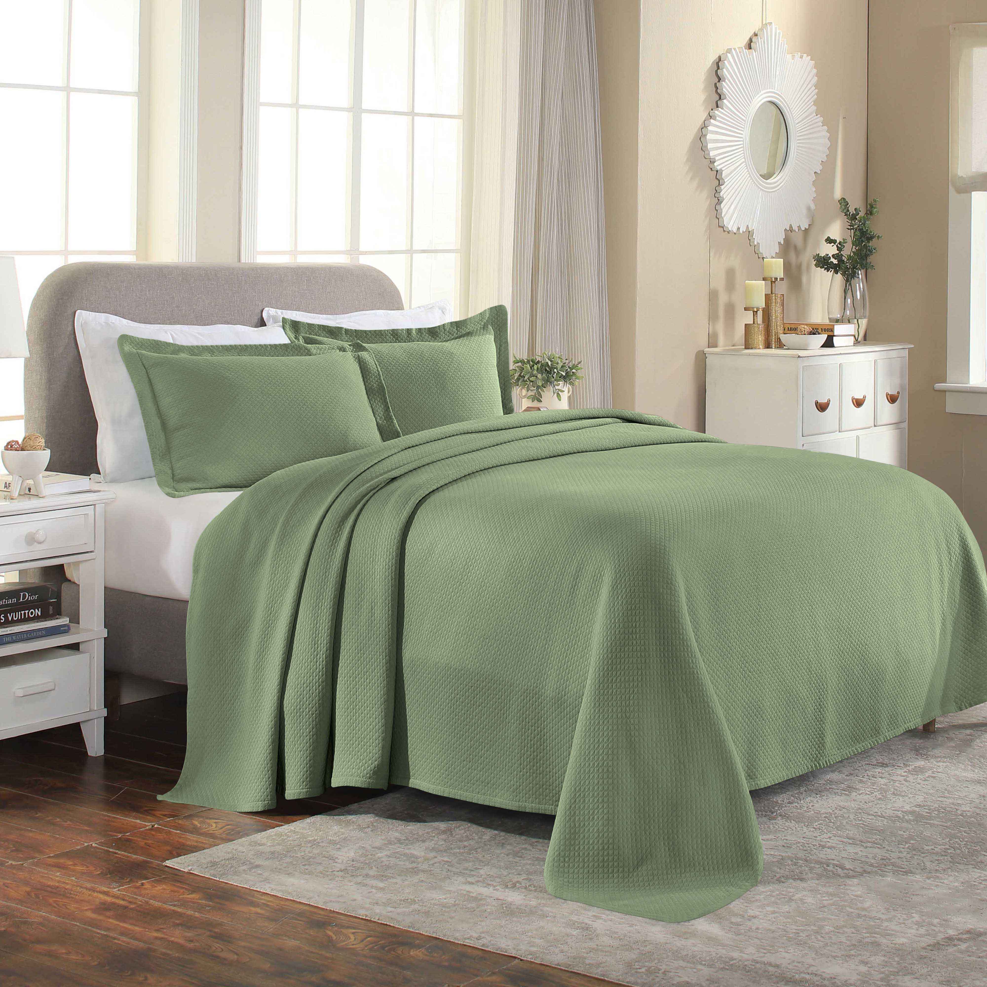Luxury Jacquard Matelassé Cotton Diamond Solitaire Bedspread Set - Queen Size Bedding Coverlet for Master Bedroom, Guest Room & Hotel Decor