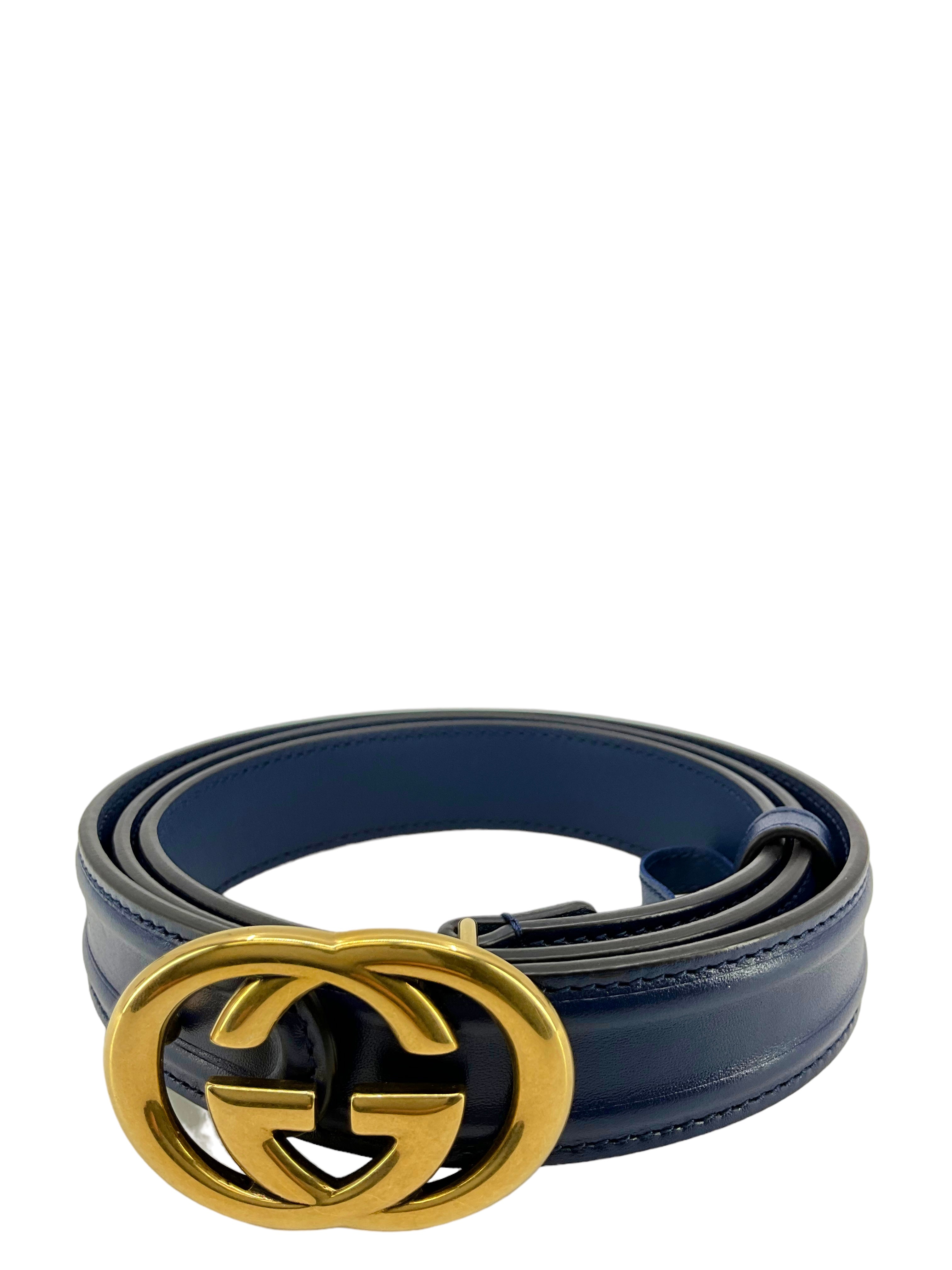 Authentic Gucci GG Supreme Navy Blue Belt - Size 95/38 (3.8cm Width) | Luxury Designer Accessory for Men & Women | Perfect for Office, Date Night & Formal Occasions