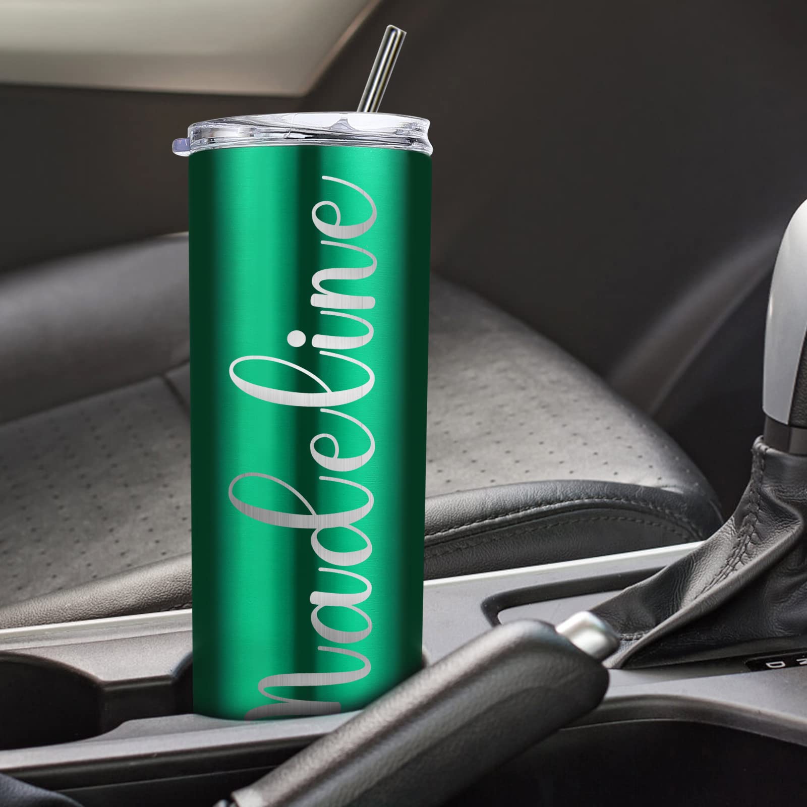 Custom Laser Engraved 20 oz Skinny Tumbler with Lid & Straw - Personalized Name Gift for Women, Men, Mothers Day, Fathers Day, Graduation - Perfect for Coffee, Tea, Water & Office, Gym, Travel Use