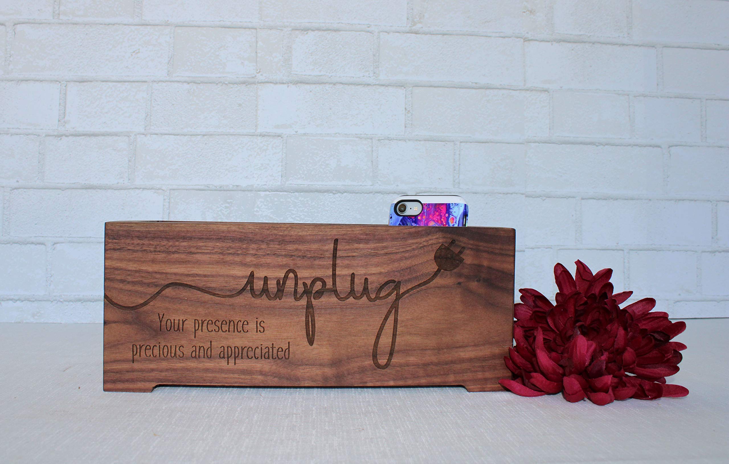 Unplug Box Rustic Wood Planter - Personalized Family Cell Phone Holder with Optional Charging Station | Home & Office Organization | Perfect for Living Room, Kitchen, or Bedroom Decor