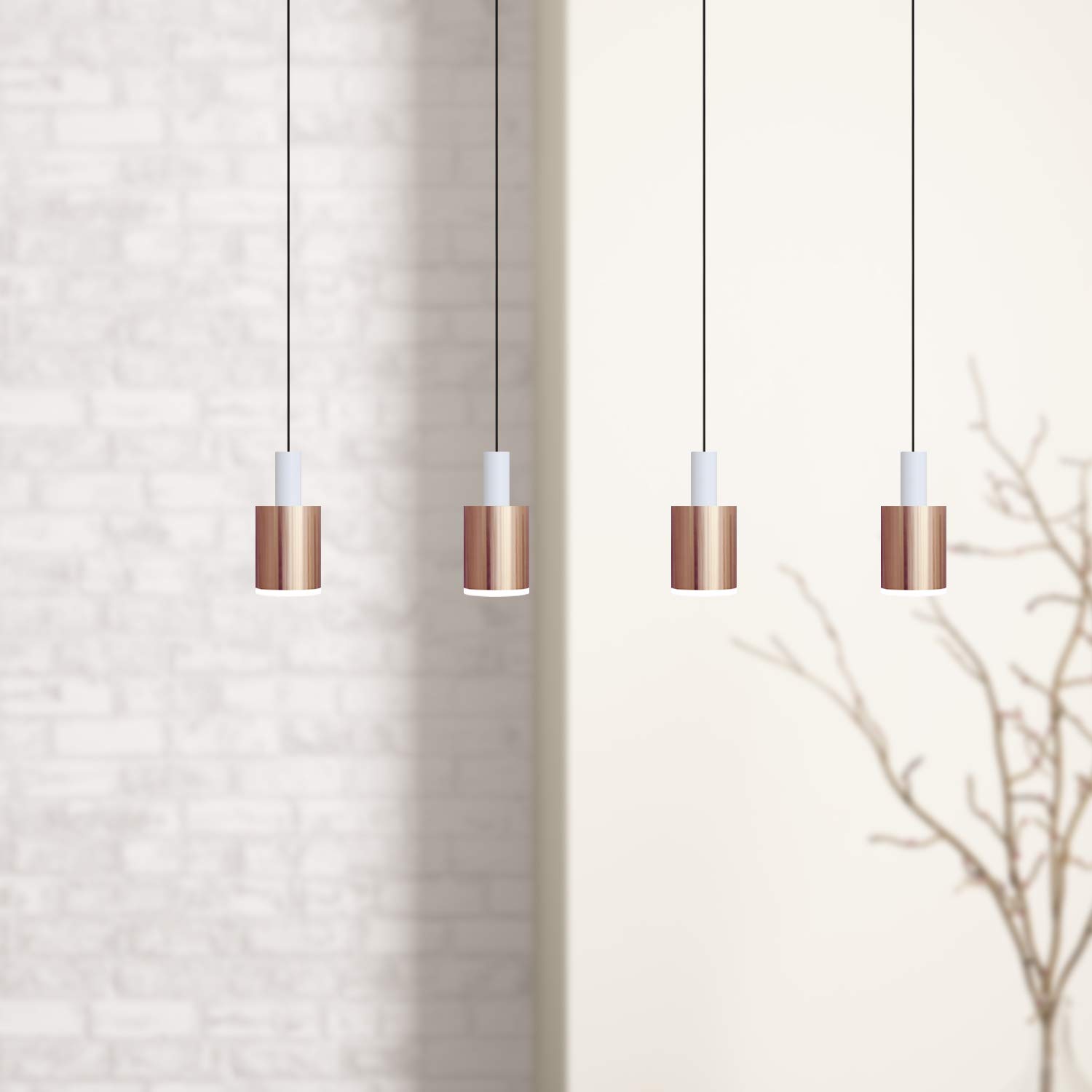 Virgo 4 Mini Pendant Lighting White-Copper - Dimmable LED Hanging Light Fixture with Adjustable Wire & Included Bulb - Perfect for Kitchen Island, Bar Counter, Foyer & Dining Room Decoration