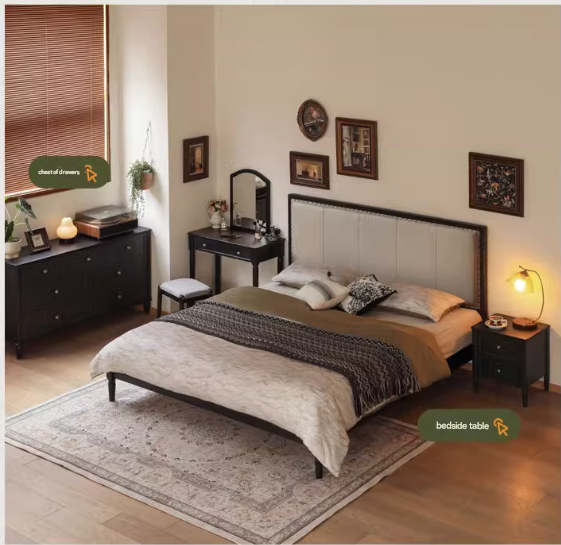 Solid Oak Wood American Soft Back Bed - Durable & Stylish Bed Frame for Bedroom, Guest Room, or Master Suite