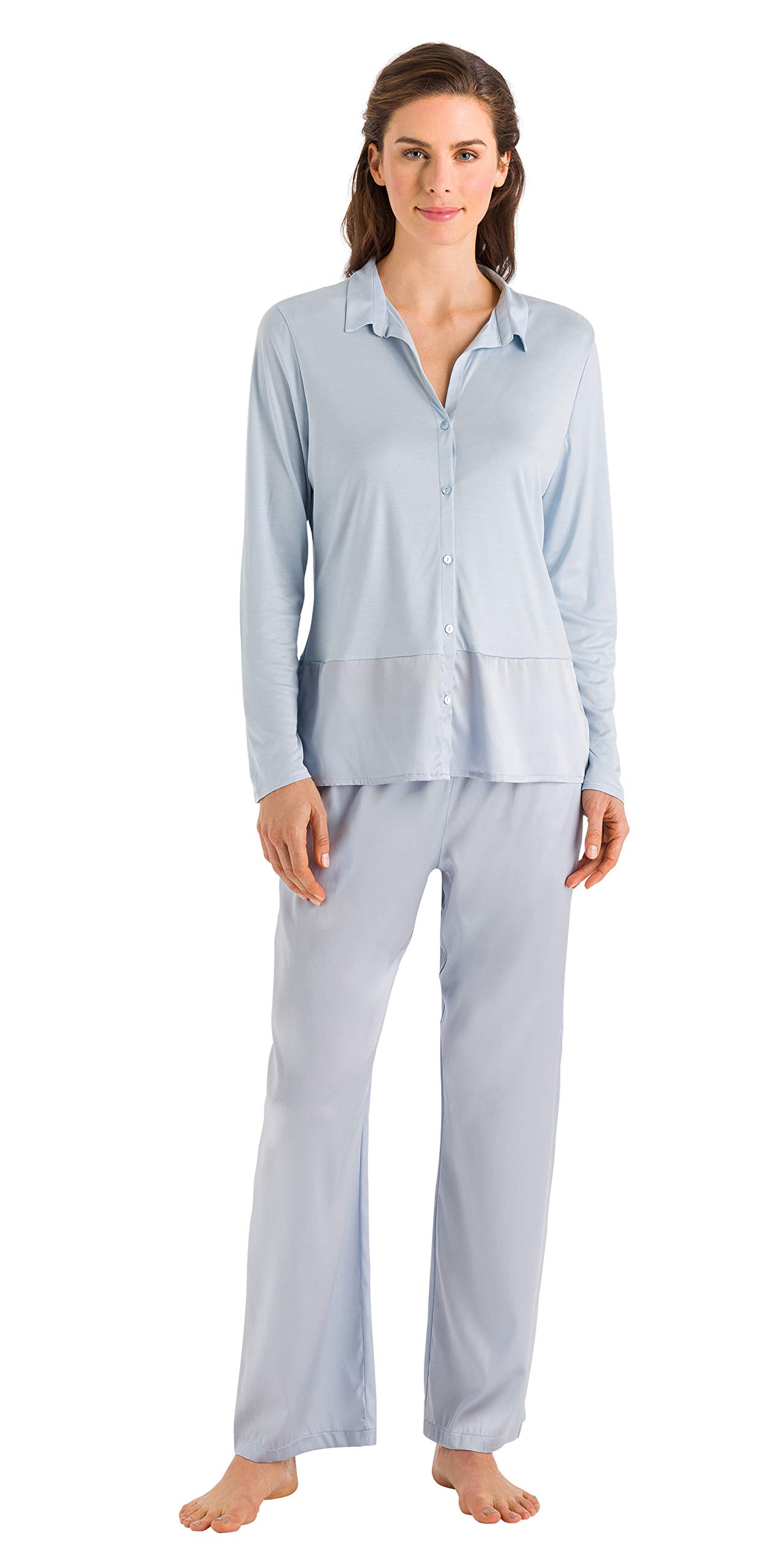 HANRO Women's Grand Central Long Sleeve Shirt - Soft Cotton Button Down Blouse for Work & Casual Wear | Office, Business, Date Night Outfit