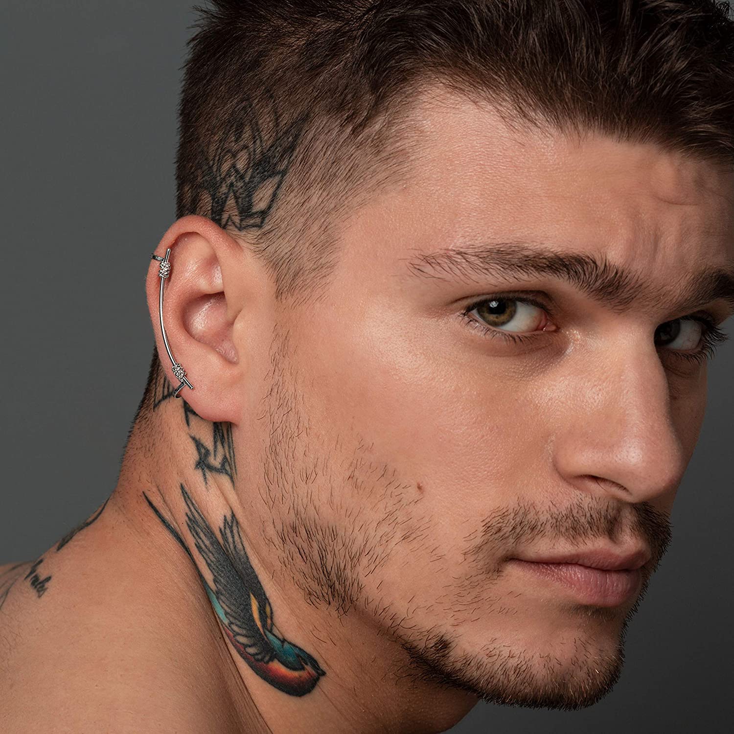 Handmade Black Sterling Silver Ear Cuff for Men - Punk Style Earring for Boyfriend Gift, Birthday Present - Perfect for Concerts, Parties & Alternative Fashion