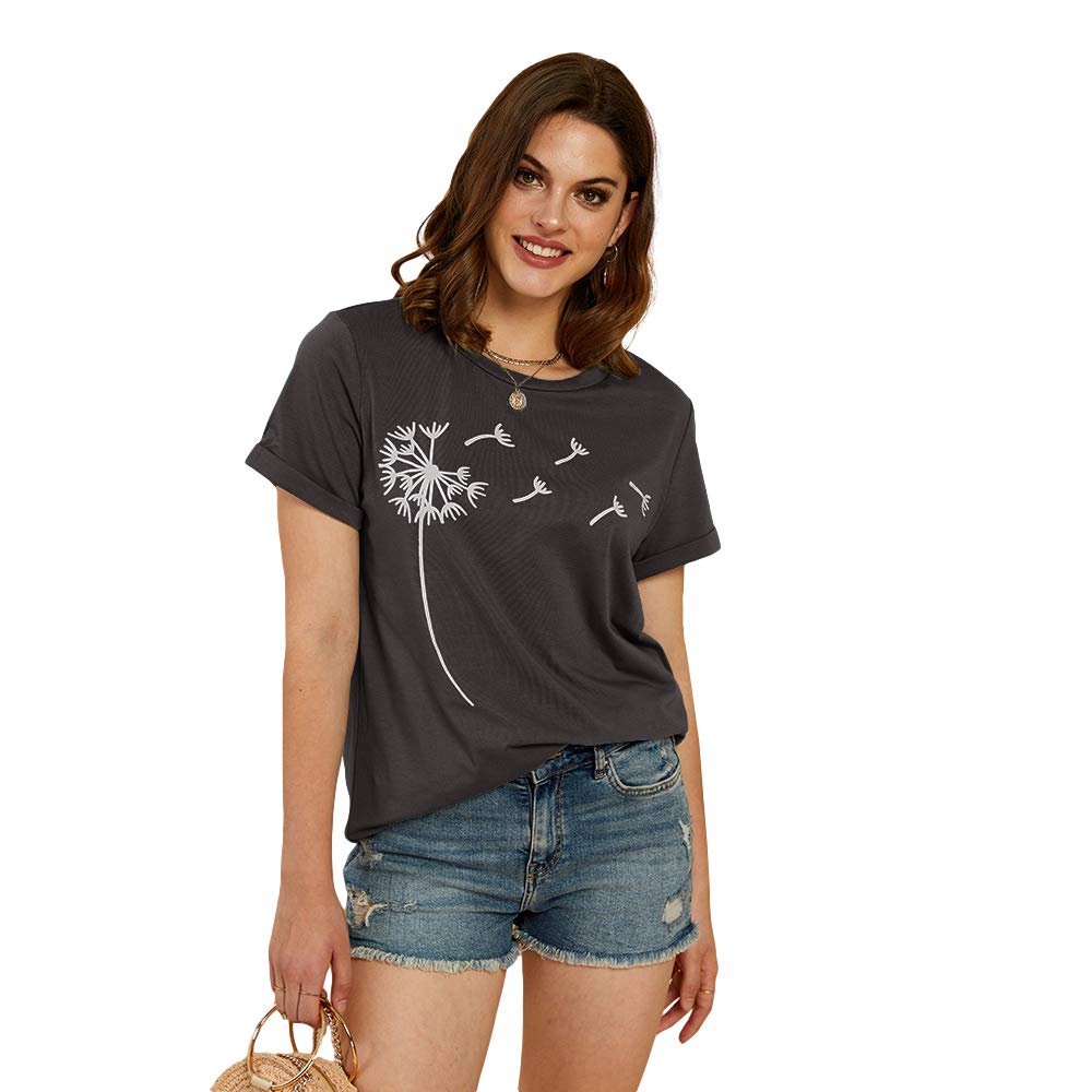 Cicy Bell Women's Dandelion Print Cotton T-Shirt - Cute Graphic Short Sleeve Summer Top for Casual Wear, Outings & Vacation Outfits