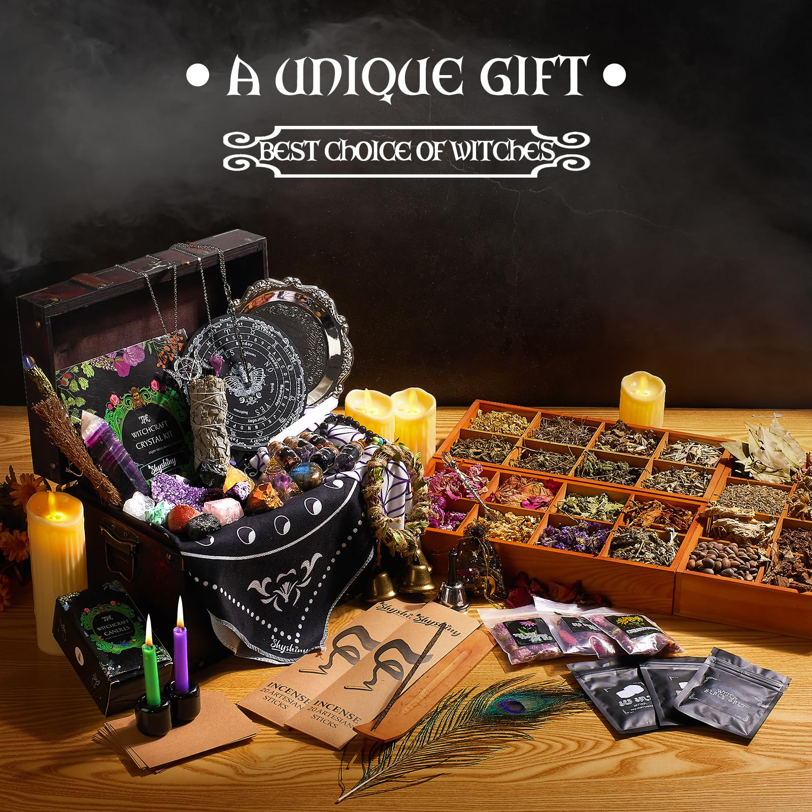 200-Piece Witchcraft Starter Kit for Beginners - Complete Wiccan Supplies & Tools with Wooden Box | Spell Casting, Altar Setup & Ritual Practice