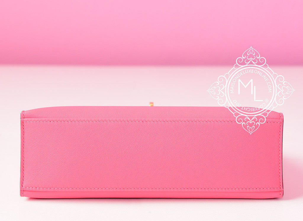 Hermes Rose Azalee PHW Mini Kelly Pochette Clutch Bag - Luxury Designer Crossbody Handbag for Women | Perfect for Evening Parties, Weddings & Special Occasions
