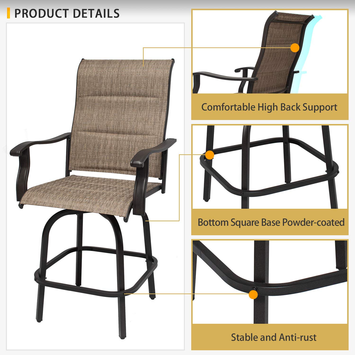 5-Piece Outdoor Bar Stool Set - High Back Textilene Swivel Chairs for Patio, Garden, Yard & Porch (24
