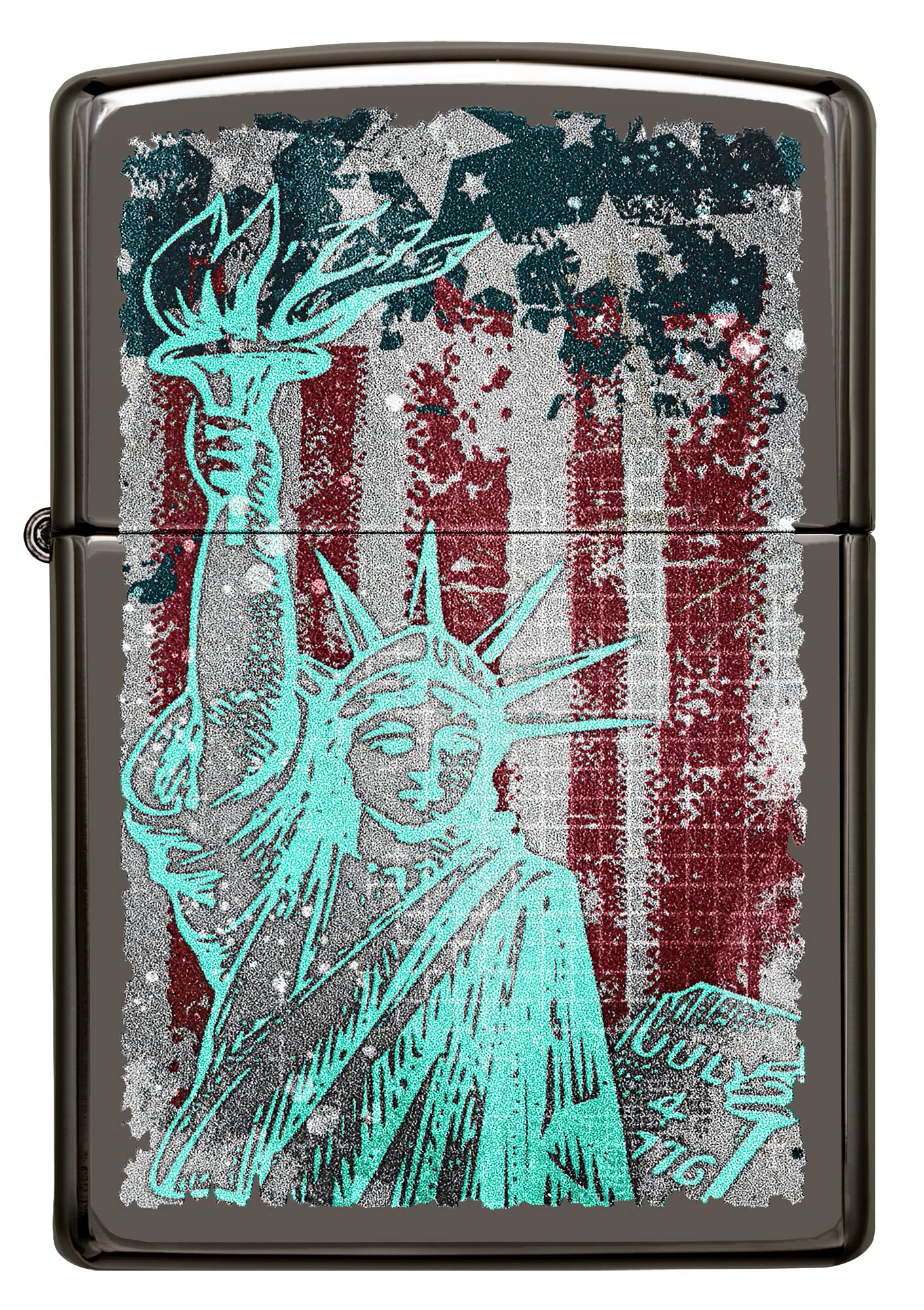Zippo Statue of Liberty Black Ice Windproof Lighter - Patriotic Collectible Pocket Lighter for Outdoor Camping, Hiking & Everyday Carry (USA Flag Design)