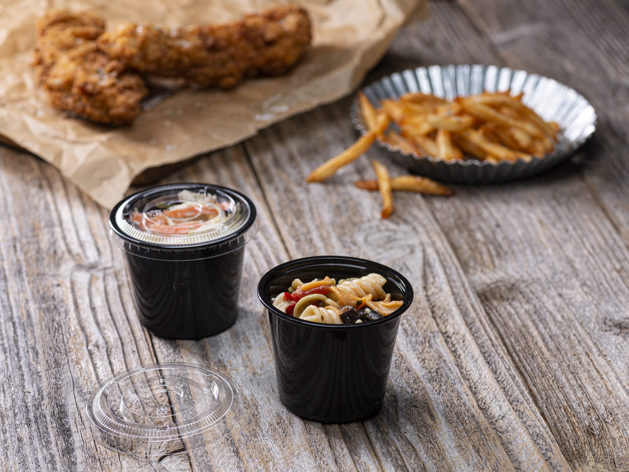 (5 oz - 100 Sets) Black Disposable Plastic Portion Cups with Lids - Small Mini Containers for Portion Control, Jello Shots, Meal Prep, Sauce, Condiments, Medicine | Ideal for Parties, Catering, Restaurants & Home Use