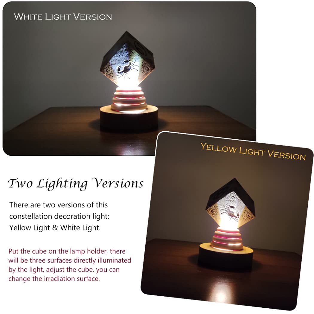 Zodiac Cancer Wooden Desk Lamp - Engraved LED Night Light with Adjustable Brightness for Home Office, Bedside Table & Study Room Decor