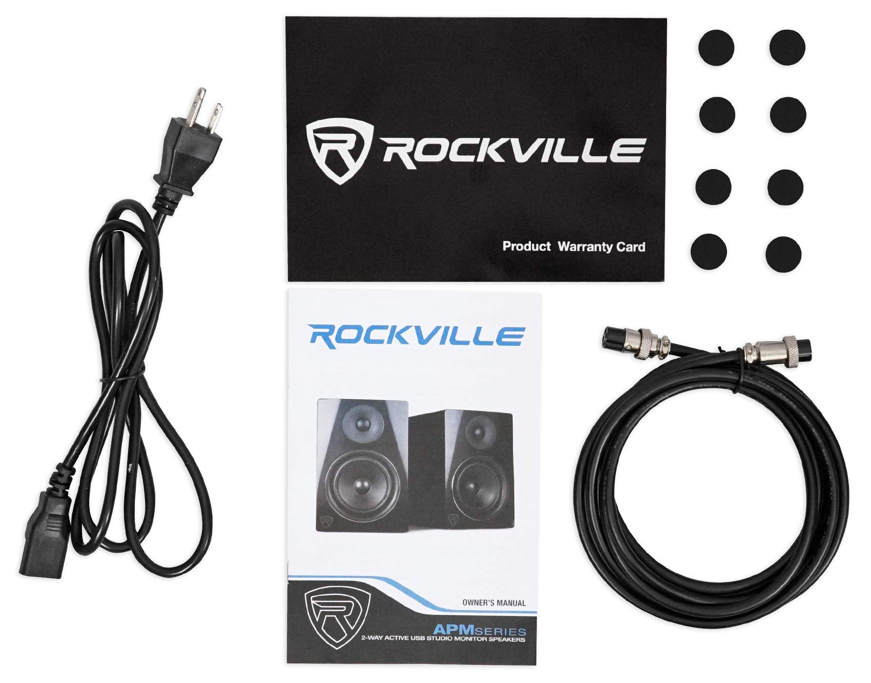Rockville APM8B 8 Inch 500W Powered Studio Monitor Speakers with Stands, Isolation Pads & Headphones - Professional Audio Setup for Home Recording, DJing, Music Production