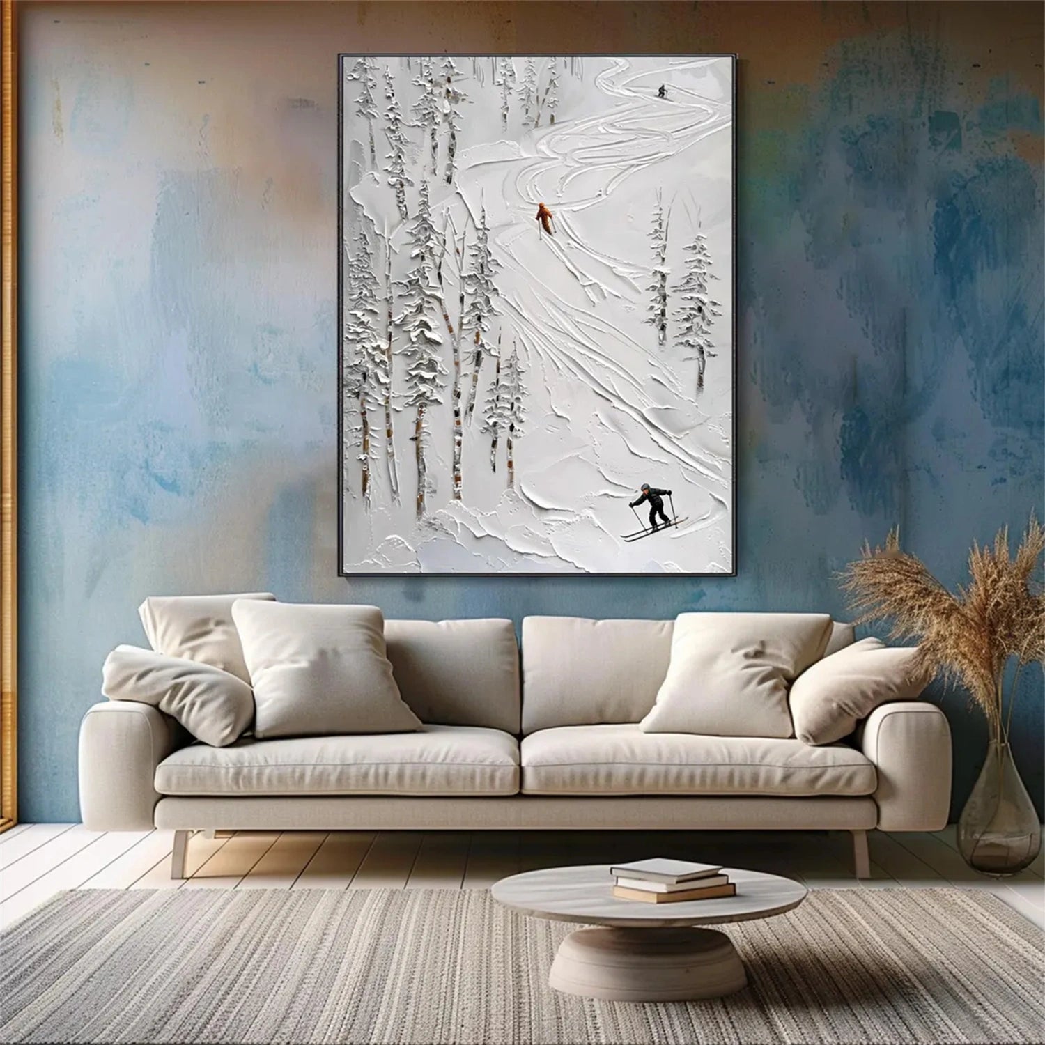 SP030 Textured Skiing Sport Art Canvas Painting - Perfect for Home Decor, Office Wall Art & Winter Sports Enthusiasts