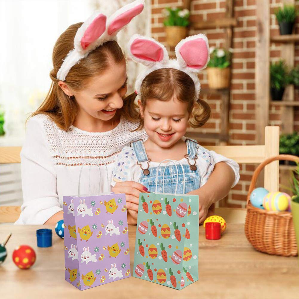 CCINEE 12PCS Easter Gift Bags - Bunny Kraft Paper Treat Bags with Handles for Egg, Chick & Candy | Kids Party Favors, Easter Basket Stuffers & Holiday Gift Wrapping | Perfect for Classroom Treats, Birthday Parties & Spring Celebrations