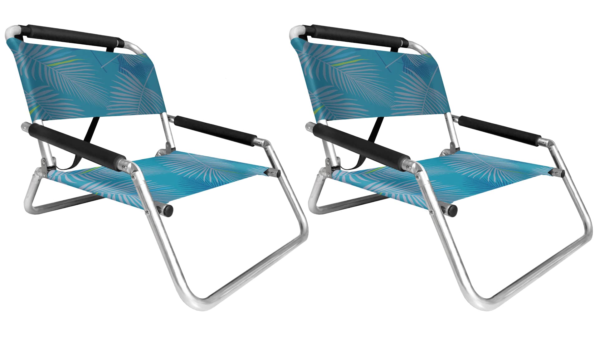2 Pack Lightweight Water-Resistant Beach Chairs with Shoulder Strap & Slip Pocket - Portable Foldable Design (Aqua Fronds) for Beach, Camping, Picnics & Outdoor Adventures