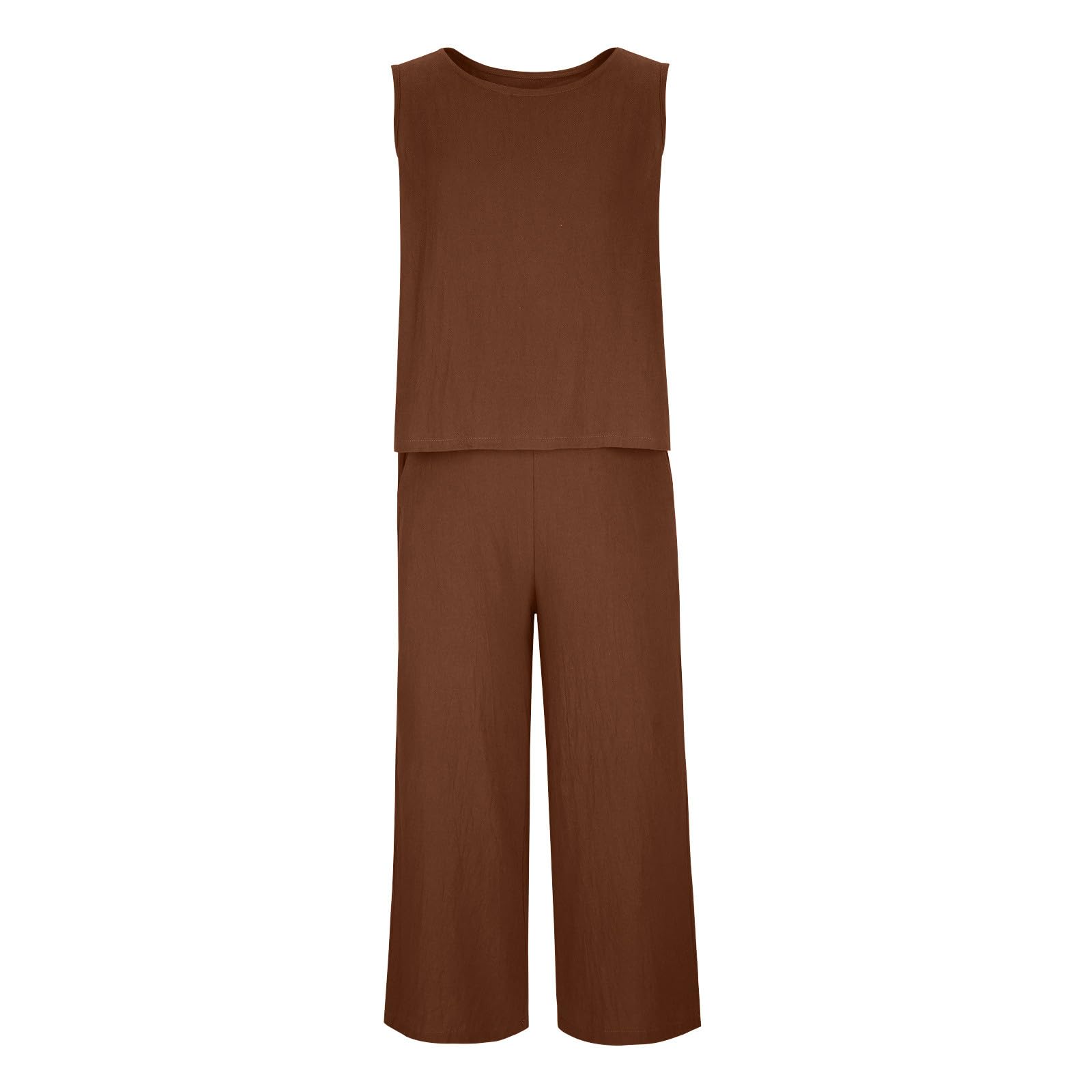 Women's 2-Piece Summer Outfit Set - Linen Crop Top & High Waist Wide Leg Capri Pants Lounge Wear | Casual Chic Matching Set for Beach, Vacation & Everyday Comfort