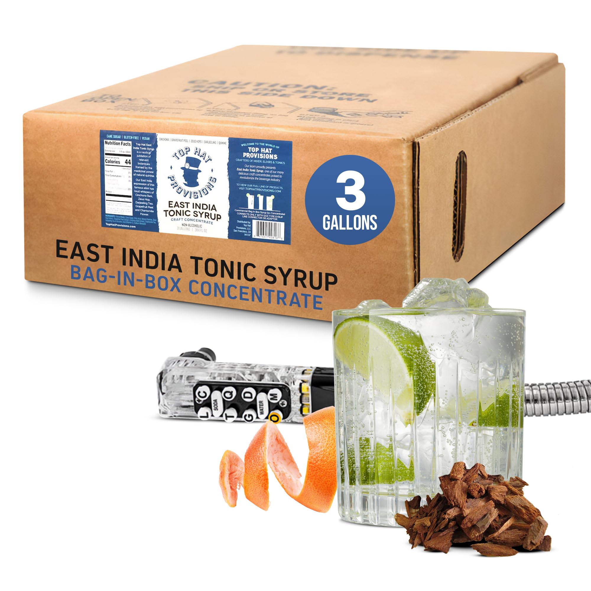 Premium East India Tonic Syrup with Quinine Concentrate - 3 Gallon Bag-in-Box (BIB) for Commercial Soda Guns & Fountain Systems - Perfect for Craft Cocktails, Bars, and Restaurants - QCD Connection Required