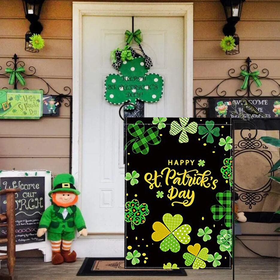 St. Patrick's Day Garden Flag - 12.5x18 Inch Double Sided Shamrock Clover Burlap Flag for Outdoor Decor, Yard & Patio Celebration | Perfect for Irish-Themed Parties & Spring Festivals