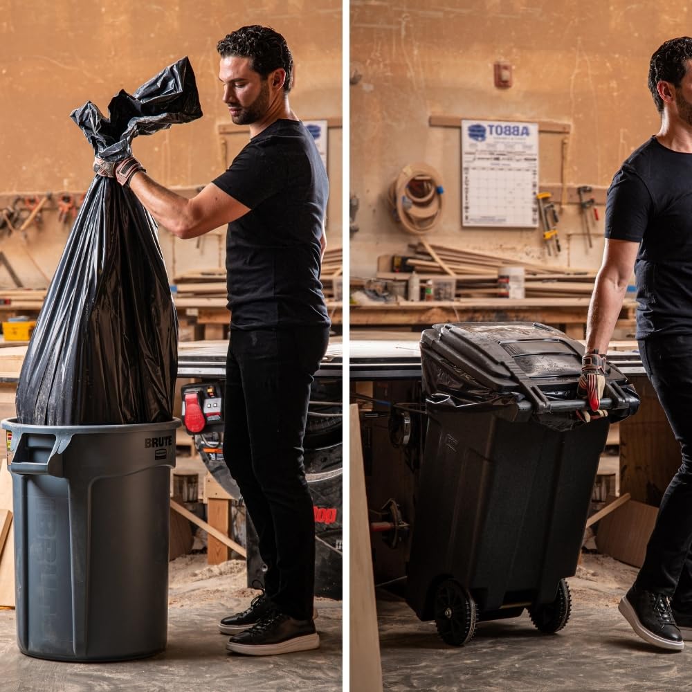 Plasticplace Heavy-Duty 64-65 Gallon Black Trash Bags (50 Count) - 1.5 Mil Thick Garbage Can Liners 50
