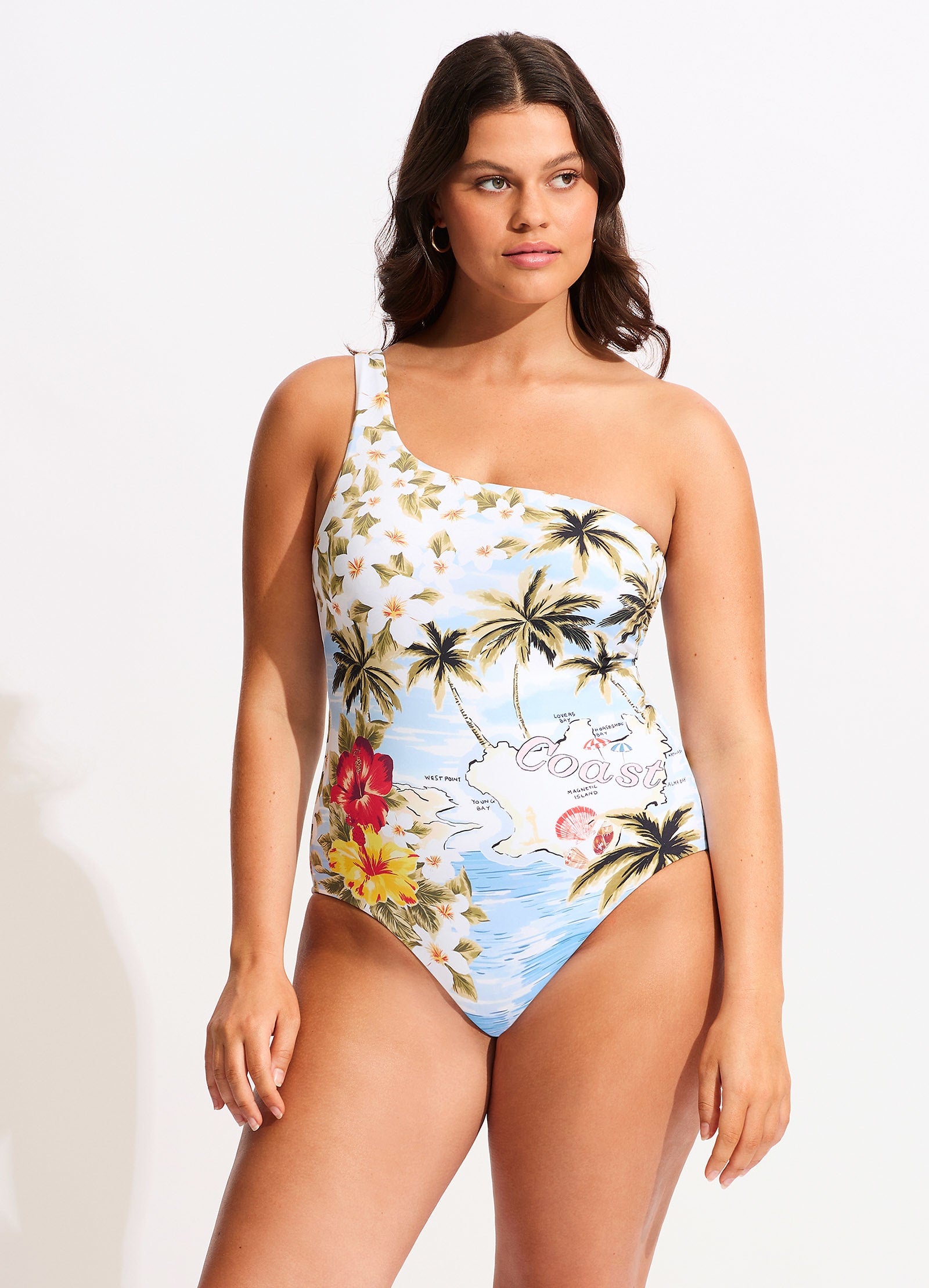 Coast To Coast One Shoulder One Piece Swimsuit in Powder Blue - Perfect for Beach Vacations, Pool Parties & Summer Getaways
