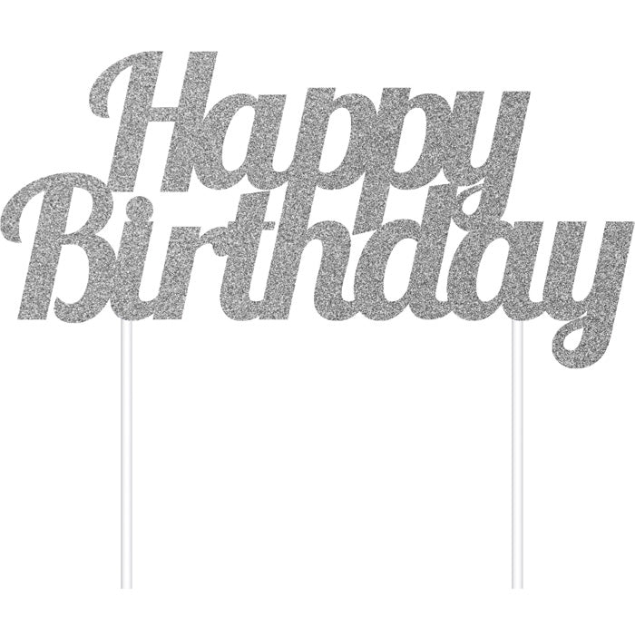 12-Piece Bulk Silver Glitter Happy Birthday Cake Toppers - Perfect for Birthday Parties, Wedding Cakes & Special Celebrations