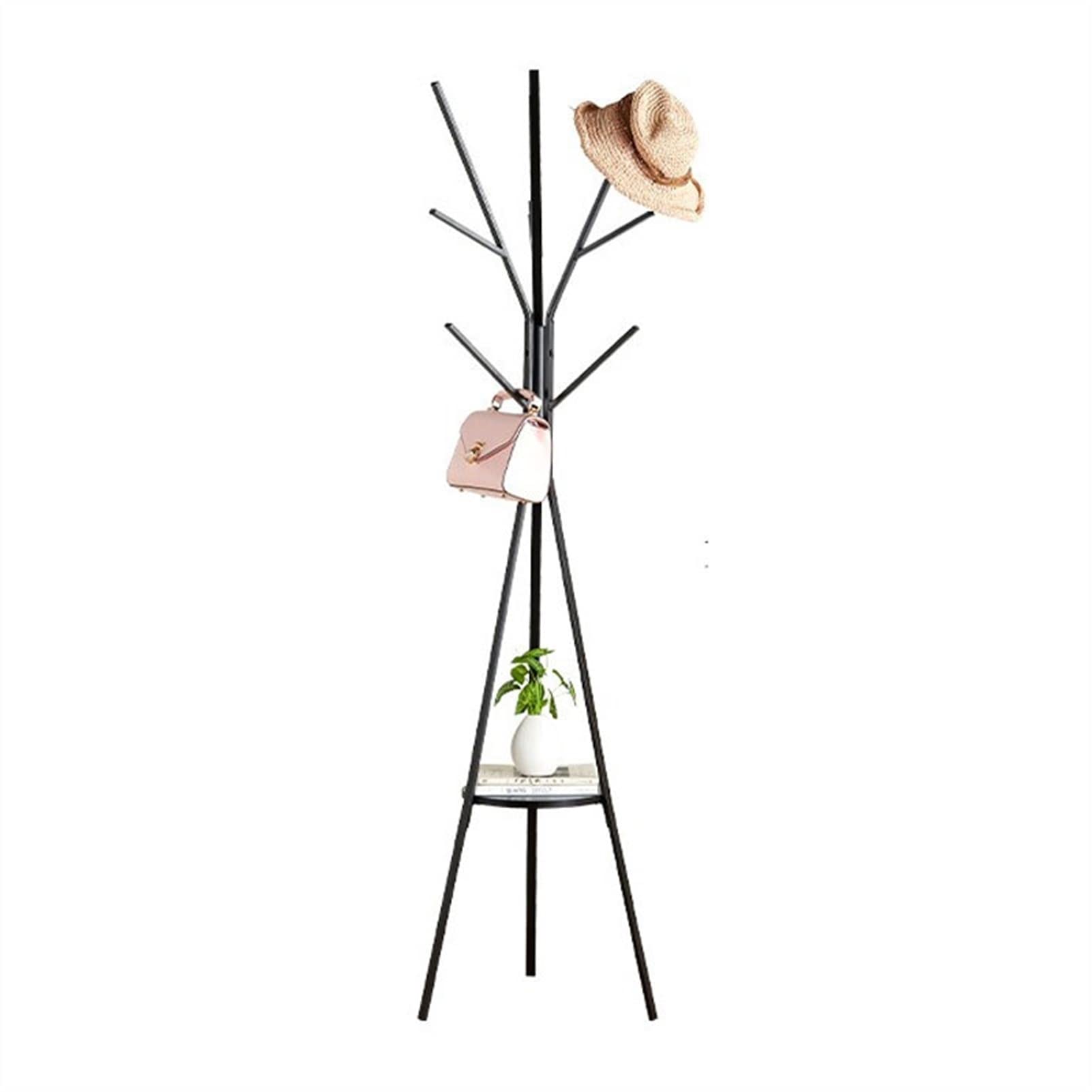 TOMYEUS Free Standing Coat Rack - Wooden Garment Storage Holder with Metal Hooks for Clothes, Hats, Scarves - Perfect for Bedroom, Hallway, Entryway Organization
