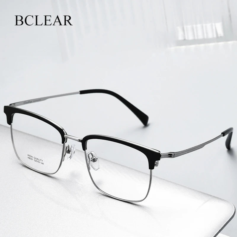 Bclear Men's Full Rim Square Brow Line Titanium Eyeglasses 16057 - Lightweight & Durable Eyewear for Work, Reading & Everyday Use