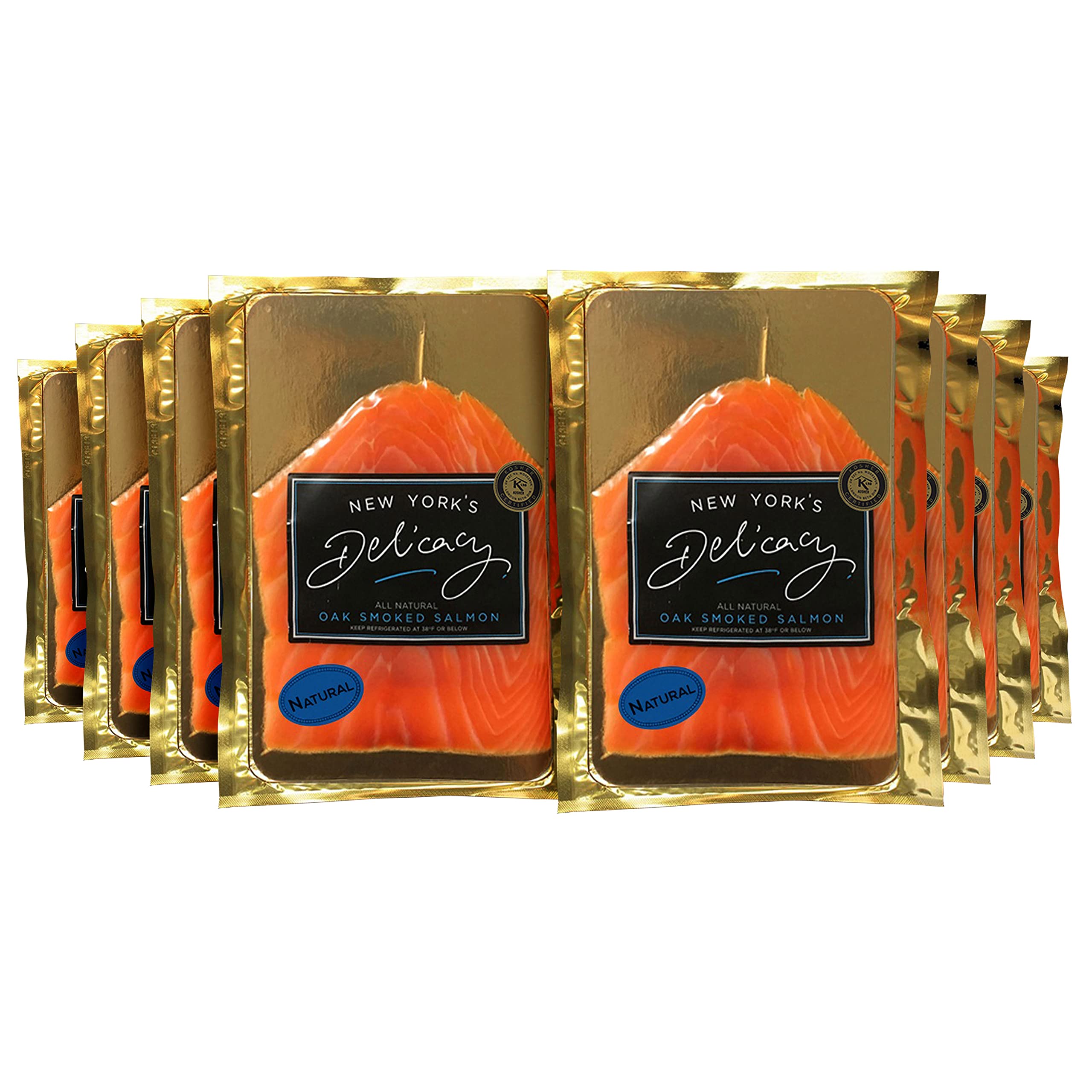 Premium Smoked Salmon Nova - All Natural, Kosher, Gluten Free - 8 x 4oz Packs (2lb Total) - Award-Winning Pre-Sliced Atlantic Salmon Rich in Omega 3 - Perfect for Bagels, Charcuterie Boards & Healthy Snacking