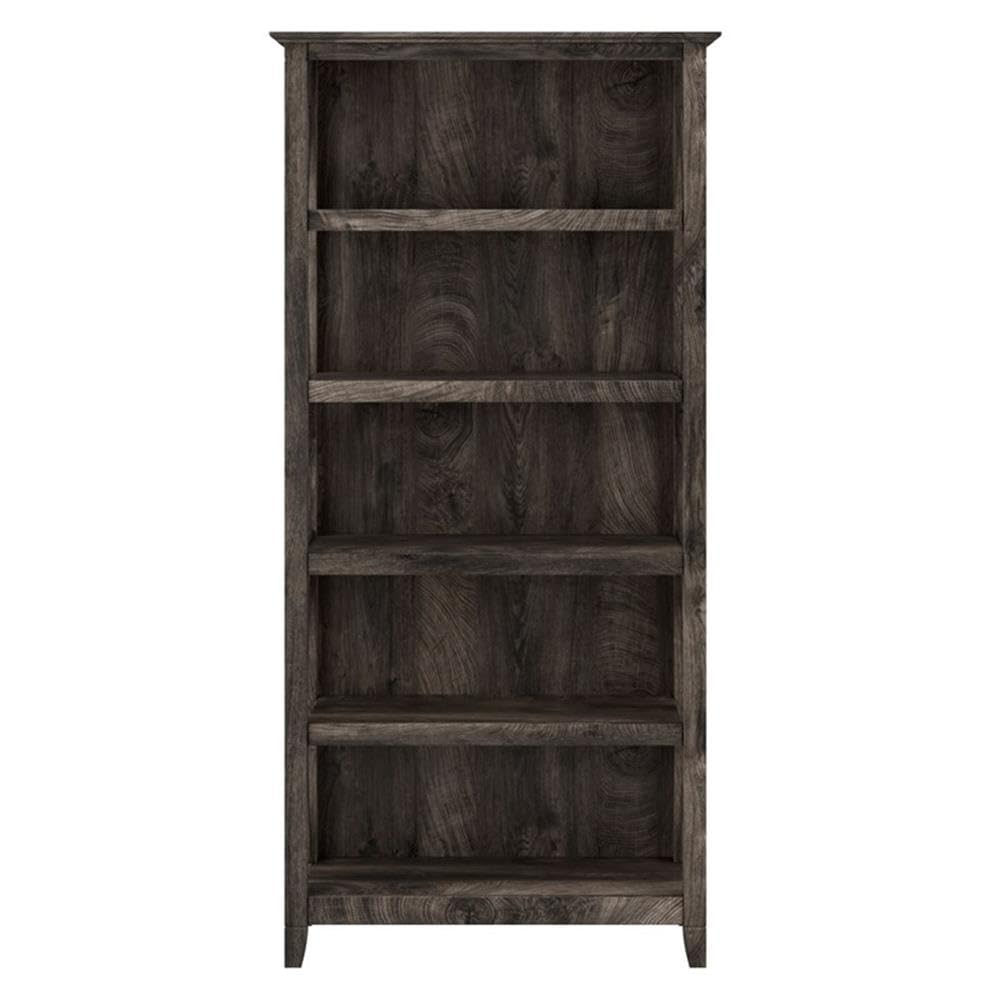 BOWERY HILL 5-Shelf Coastal Wood Tall Bookcase in Dark Gray - Perfect for Living Room, Bedroom, or Home Office Storage & Organization