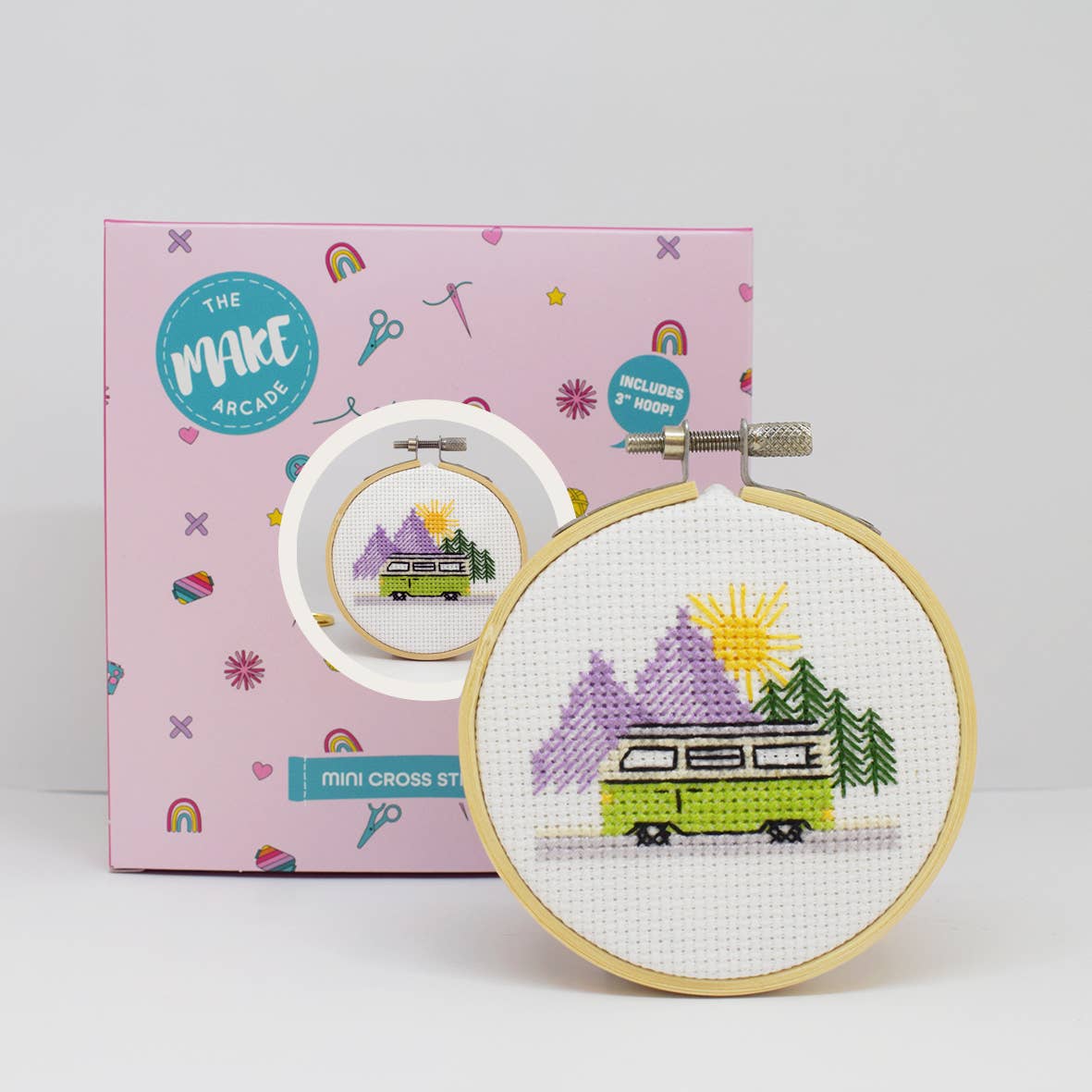Mini Cross Stitch Kit - Camper Van DIY Embroidery Set for Beginners | Perfect for Home Decor, Gifts & Craft Projects