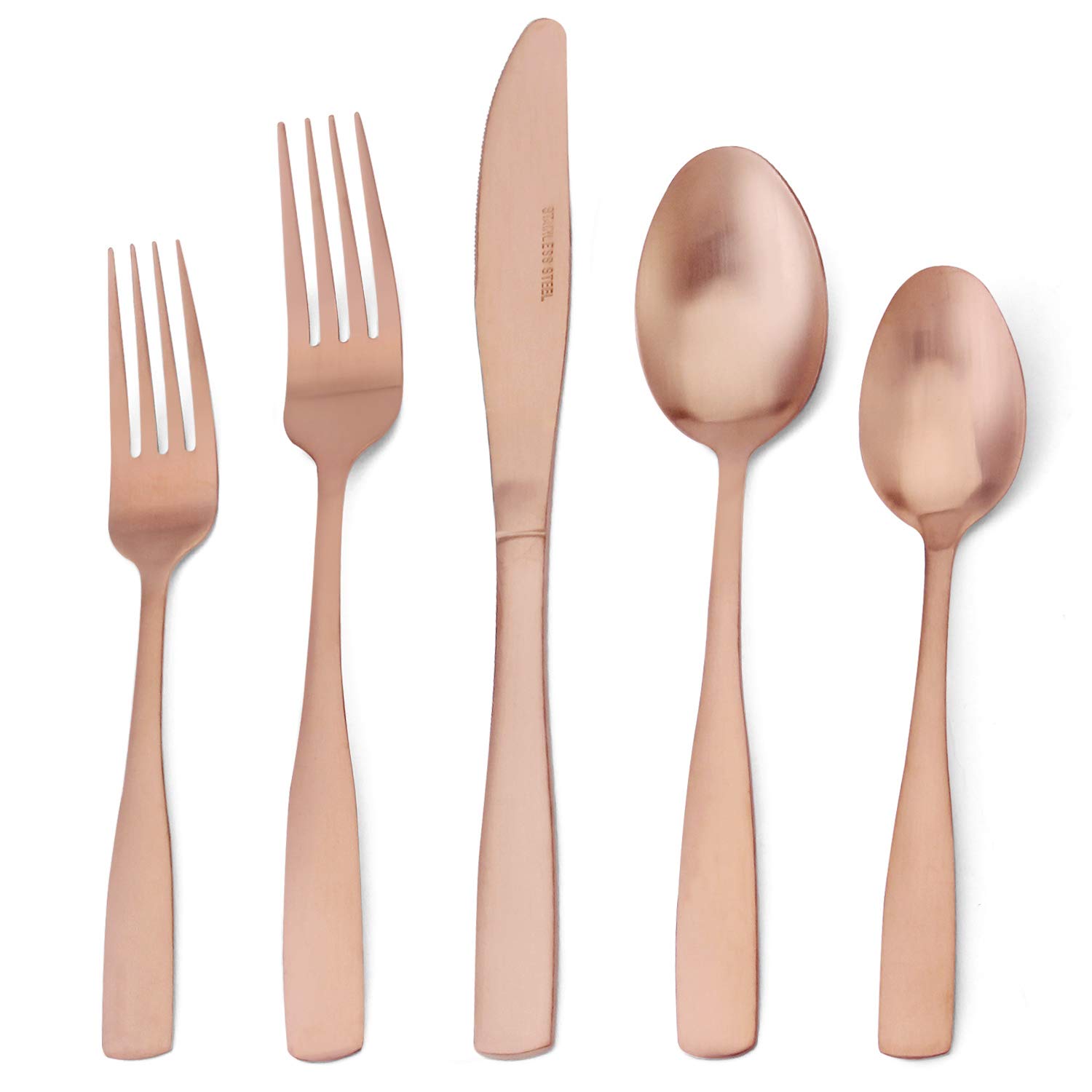 20-Piece Matte Rose Gold Silverware Set - Stainless Steel Flatware for 4, Elegant Tableware Cutlery Set - Dishwasher Safe Kitchen Utensils for Dining, Parties & Home Decor