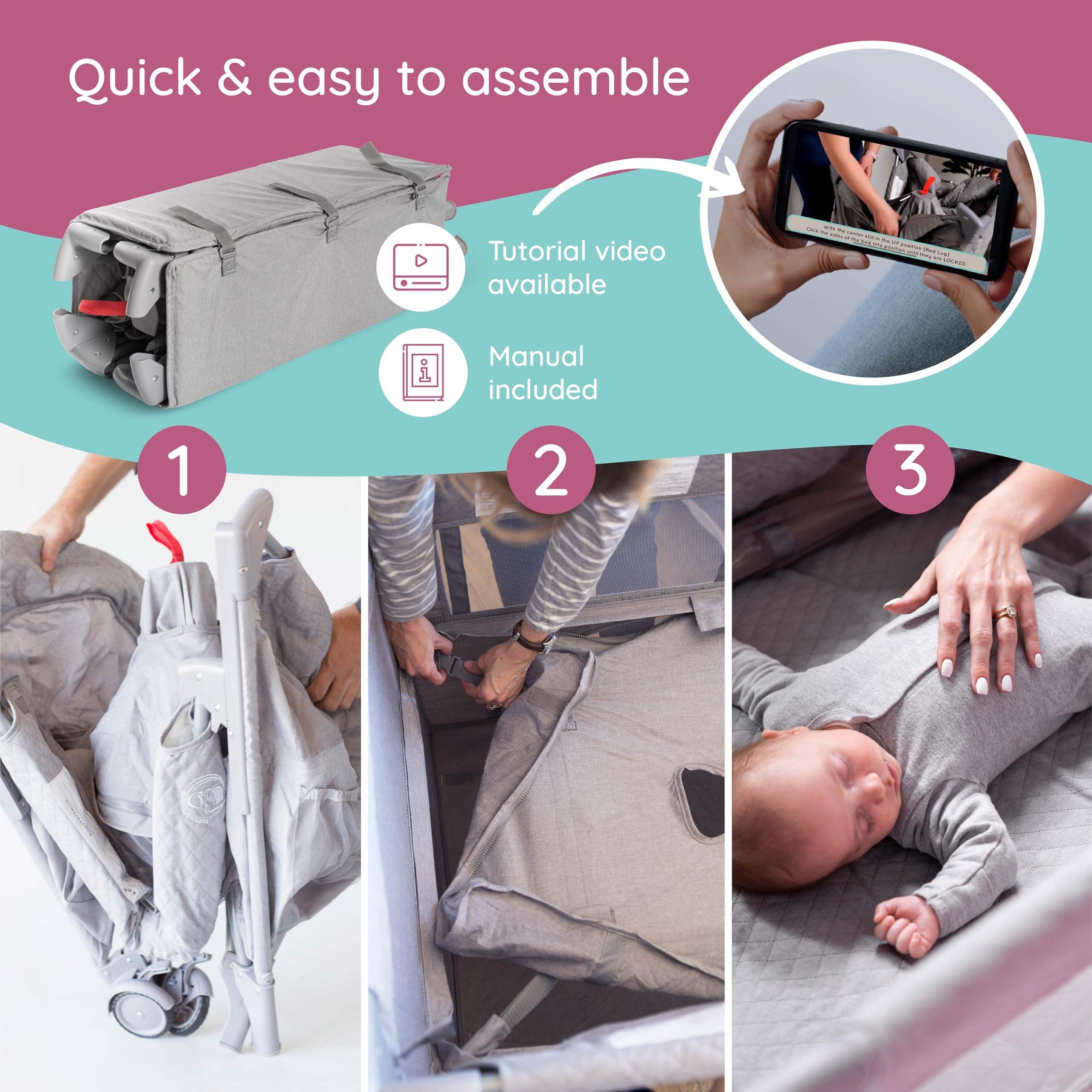 BabyWombWorld Portable Baby Bassinet Bedside Sleeper - Soft Newborn to Toddler Crib with Storage & Wheels | Safe Co-Sleeping Solution for Nursery, Bedroom & Travel