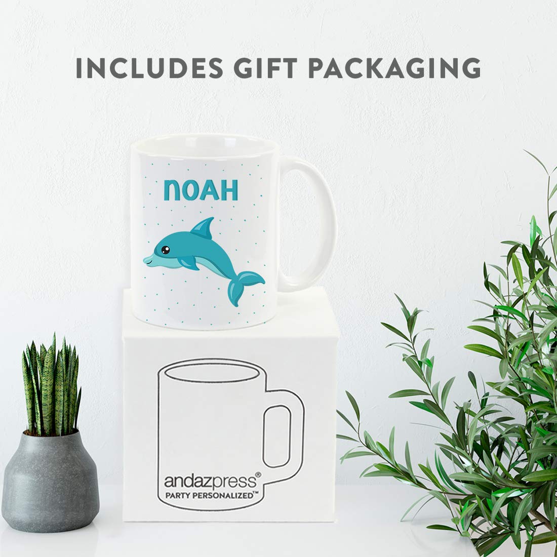 Personalized 11oz Kids Hot Chocolate Mug - Custom Name Blue Dolphin Design, 1-Pack, Ideal for Birthday & Christmas Gifts - Perfect for Milk, Coffee & Hot Drinks at Home or School