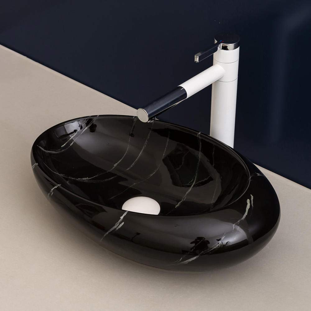 Hand-Painted Ceramic Vessel Sink - Oval Black Bathroom Countertop Basin, Jingdezhen Porcelain Art Sink for Modern & Luxury Bathrooms - Perfect for Powder Rooms, Guest Baths & Spa-Like Retreats