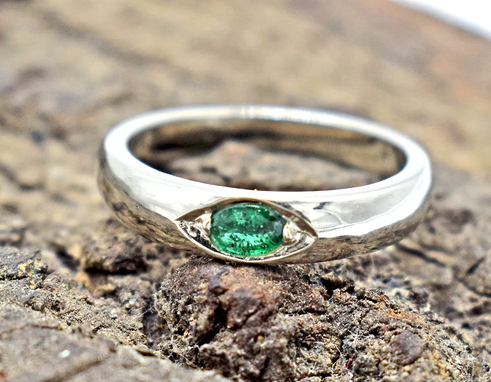 AAA+ Zambian Emerald Ring - Genuine Natural May Birthstone Jewelry | Dainty Minimalist Band in Solid 925 Sterling Silver | Perfect for Engagement, Wedding & Everyday Wear