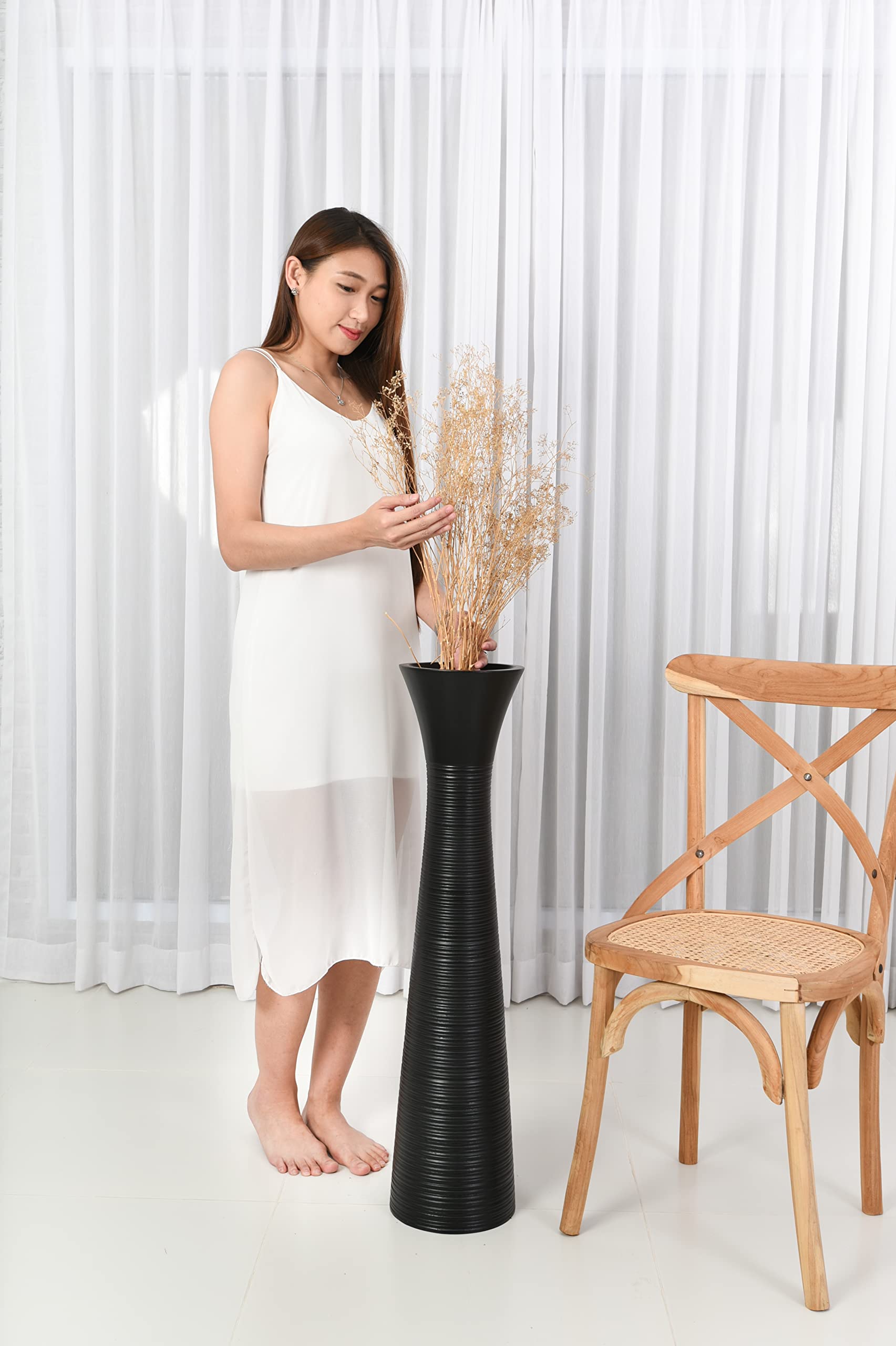 Leewadee 36 Inch Large Black Wooden Floor Vase - Farmhouse Decor for Flowers, Fake Plants & Pampas Grass | Perfect for Living Room, Entryway & Wedding Centerpiece Decorations