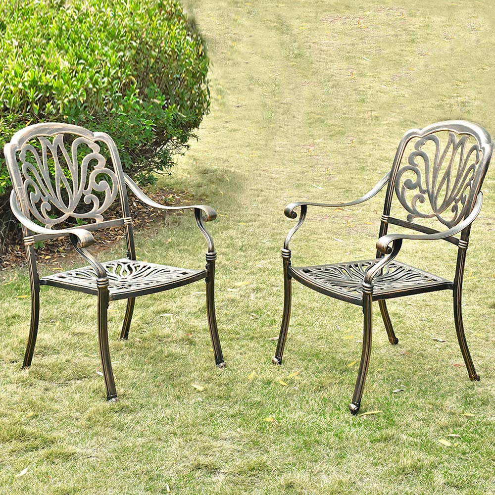 2-Piece Cast Aluminum Bistro Chair Set - Outdoor Patio Dining Furniture with Floral Design (2 Chairs) - Perfect for Garden, Balcony & Restaurant Cafe Use