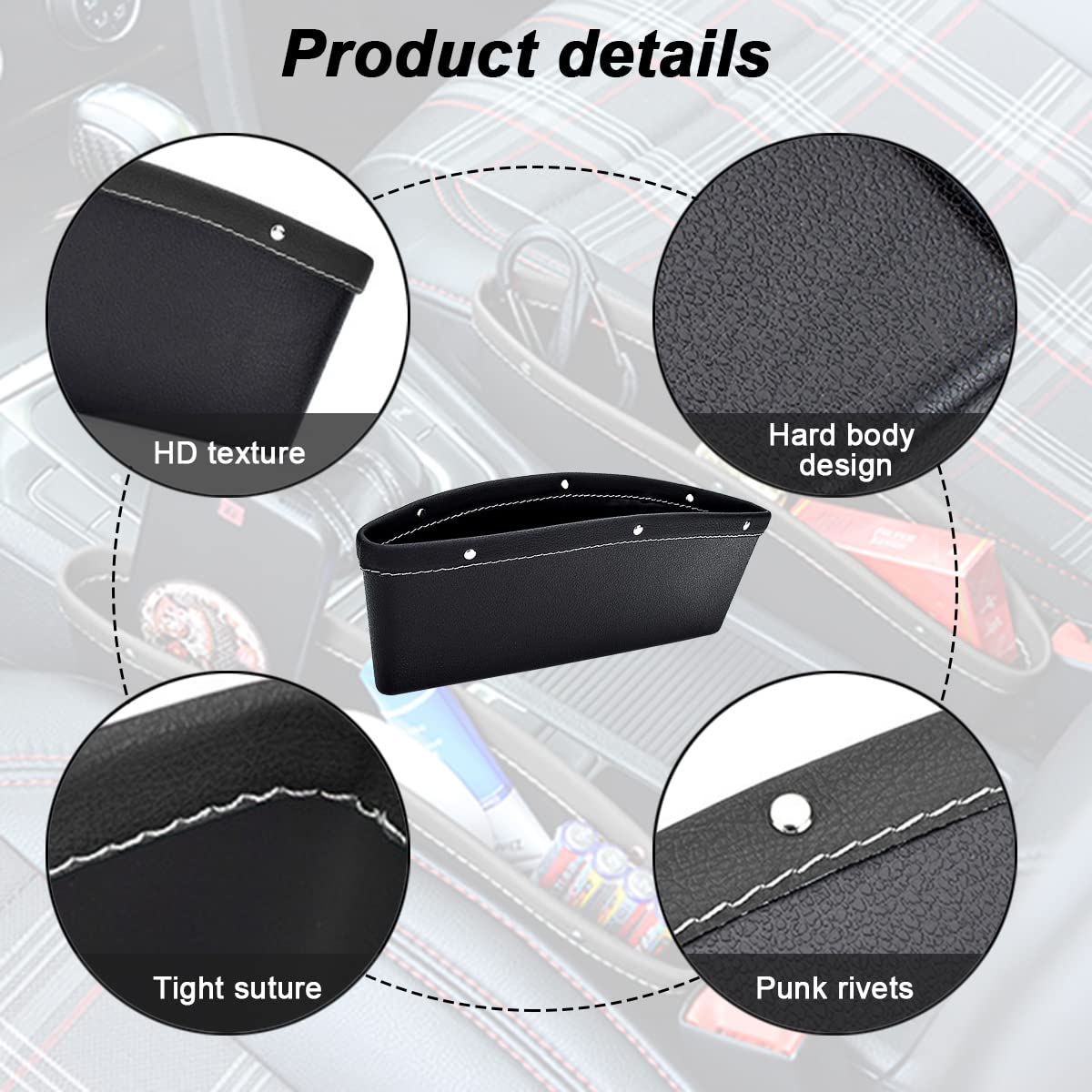 2PCS Universal Car Seat Gap Organizer - PU Leather Storage Box for Seat Side Crevices, Auto Interior Accessories Filler Pocket Fits Most Vehicles (Black) | Keep Phone, Keys & Small Items Organized While Driving