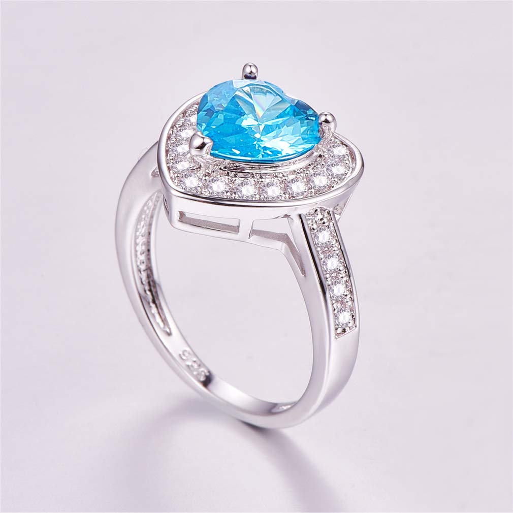 YAZILIND Mystic Sky Blue Topaz Heart Charm Engagement Ring for Women - Elegant Wedding, Anniversary & Banquet Jewelry Gift