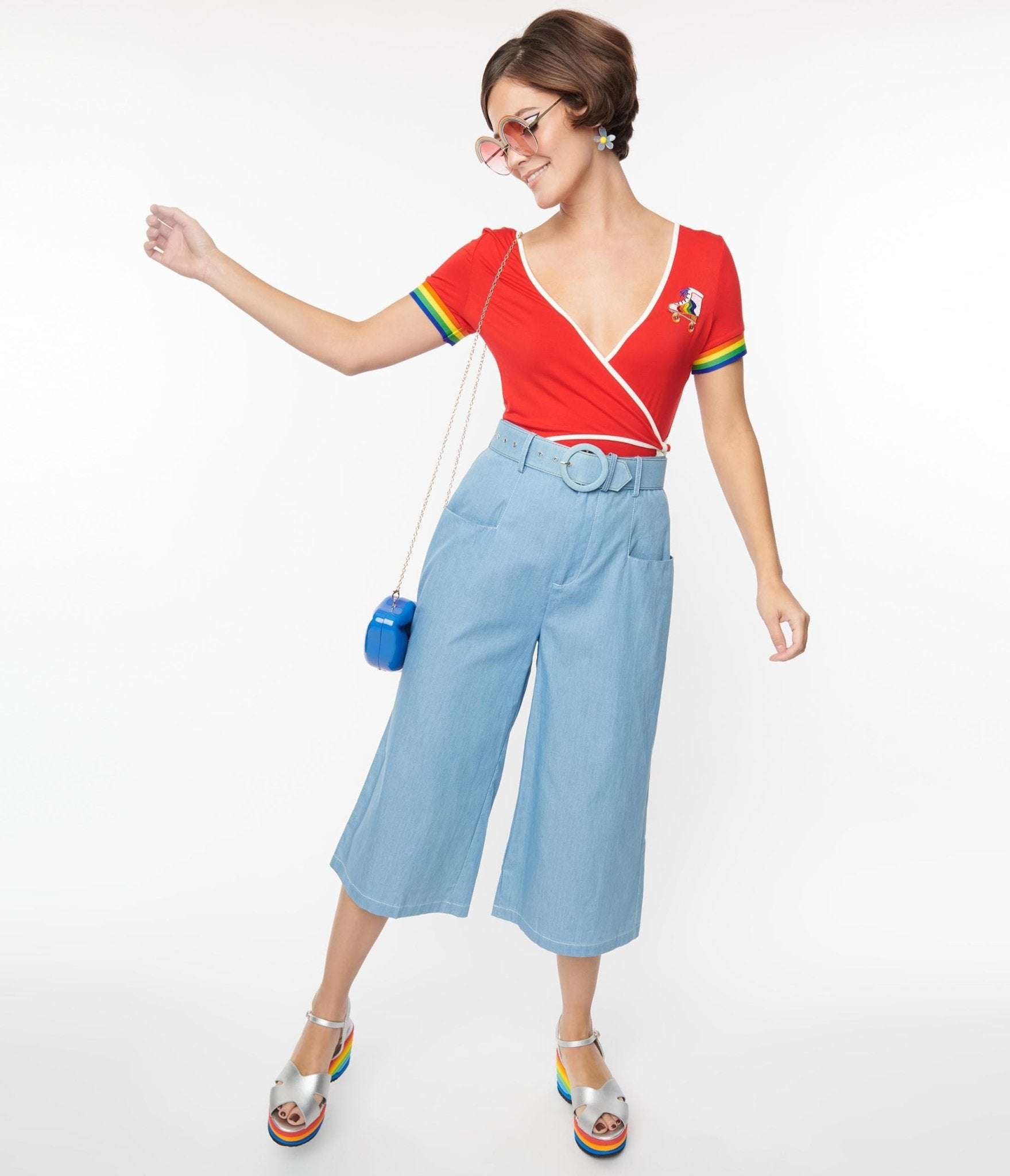 Vintage 1940s Light Blue Denim Ginger Capri Pants - Retro High Waisted Women's Jeans for Casual Wear & 50s Style Outfits