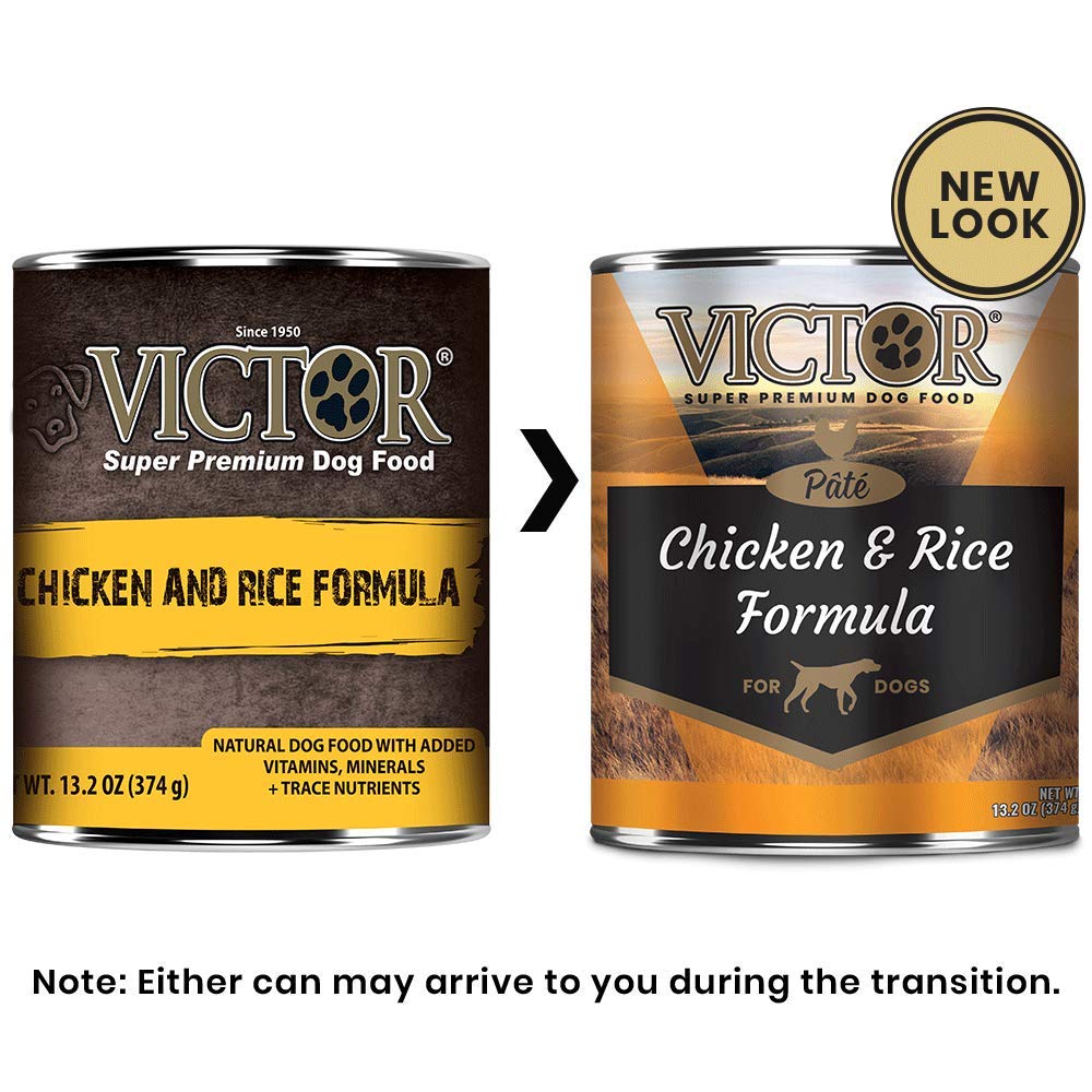 Victor Super Premium Dog Food – Chicken & Rice Formula Pâté Wet Food for Adult Dogs & Puppies – All Breed Sizes, 12 Pack (13.2 oz Cans) – Perfect for Mealtime, Training Rewards & Travel Feeding