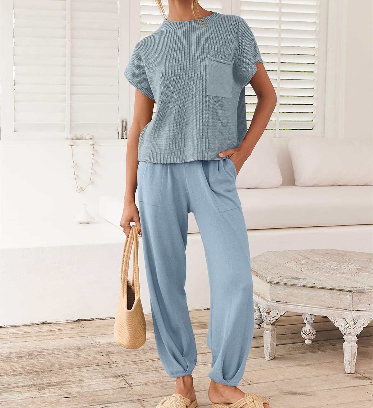 WZTYYDS Women's Knit Sweater Vest & High Waisted Pants Lounge Set - Soft 2 Piece Matching Outfit for Casual Wear, Work & Home Comfort