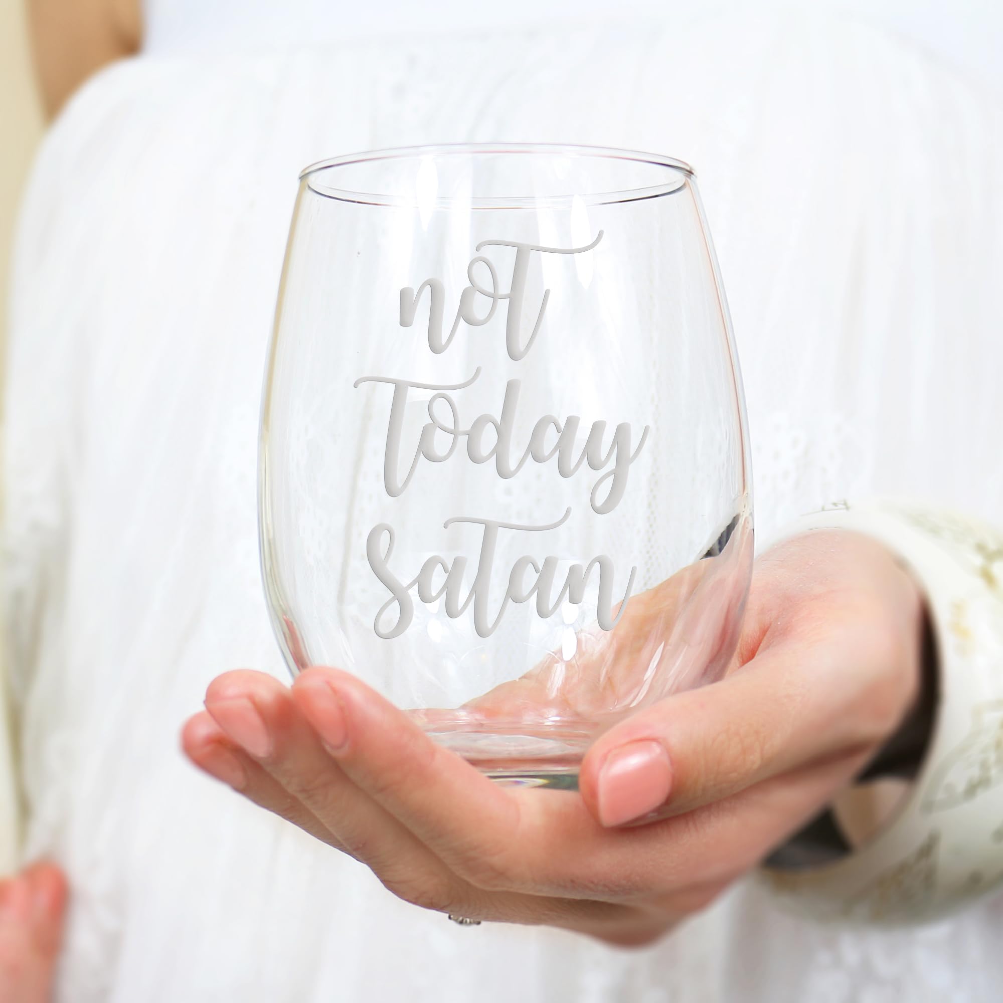 Not Today Satan Stemless Wine Glass - Religious Bible & Jesus Gift for Christians, Funny Christian Wine Cup for Church Events, Bible Study, Weddings & Faith-Based Gatherings