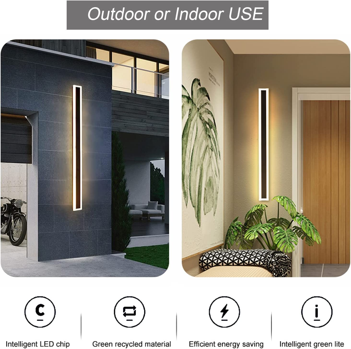 2 Pack 23.6 Inch Long Outdoor LED Wall Lights - 18W Waterproof IP65 Warm White Rectangle Black Wall Sconce - Durable Frosted White Acrylic Anti-Rust Porch Lighting for Patio, Garden, Garage & Entryway