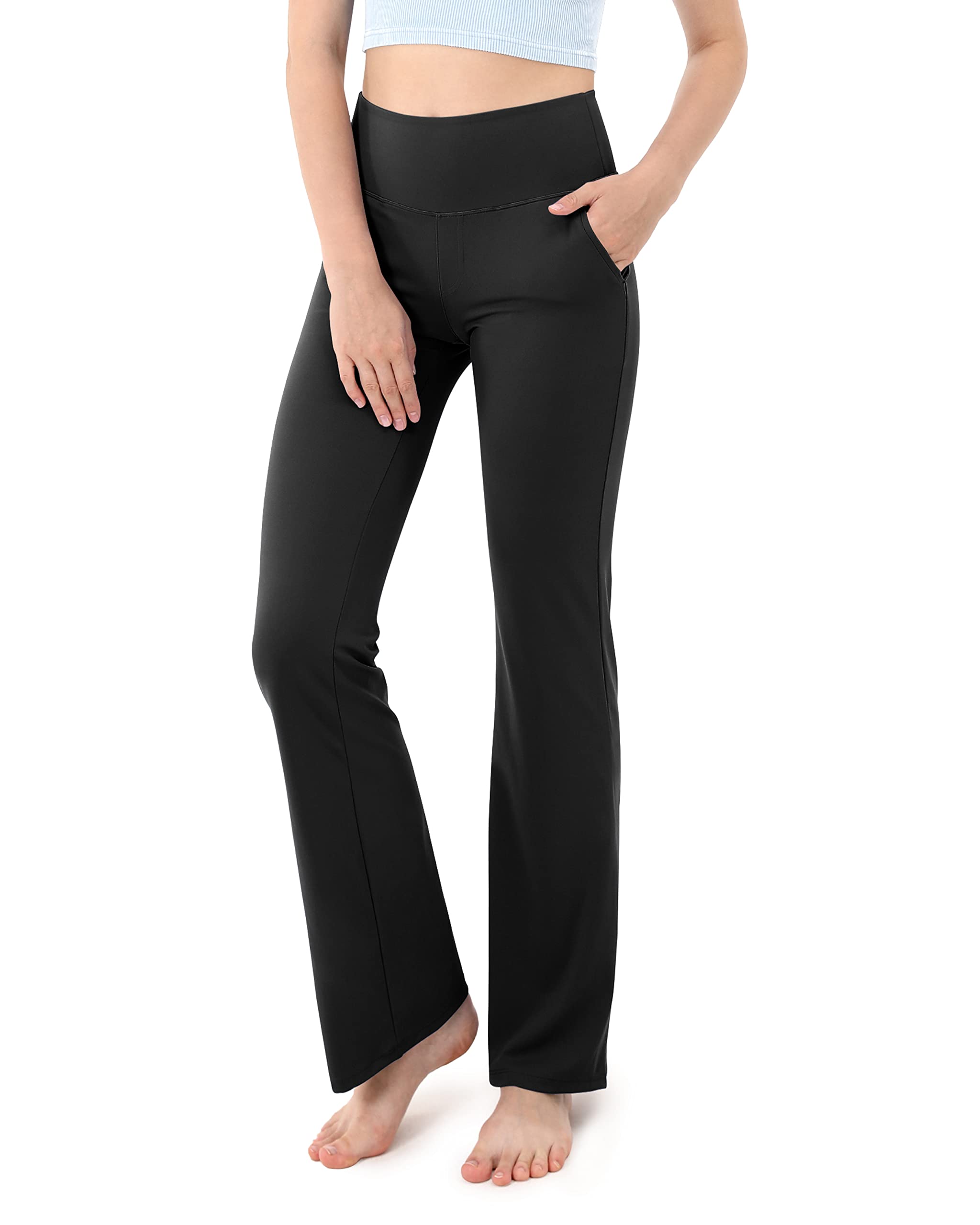 ODODOS High Waist Straight Leg Yoga Pants for Women with Pockets - Workout, Gym, Office & Business Casual Pants - Perfect for Yoga, Running, Travel & Everyday Wear