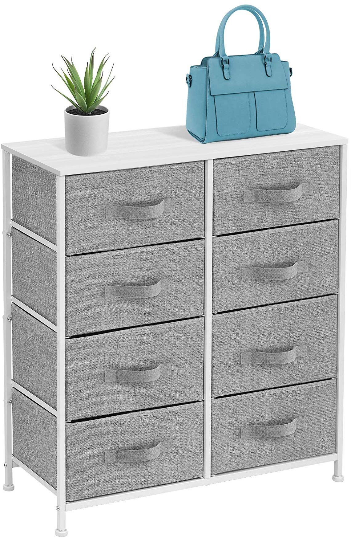 Sorbus 8-Drawer Dresser Storage Chest Tower - White/Gray Steel Frame & Wood Top with Easy Pull Fabric Bins | Bedroom, Hallway, Closet & Office Organization Furniture for Home Decor & Storage Solutions