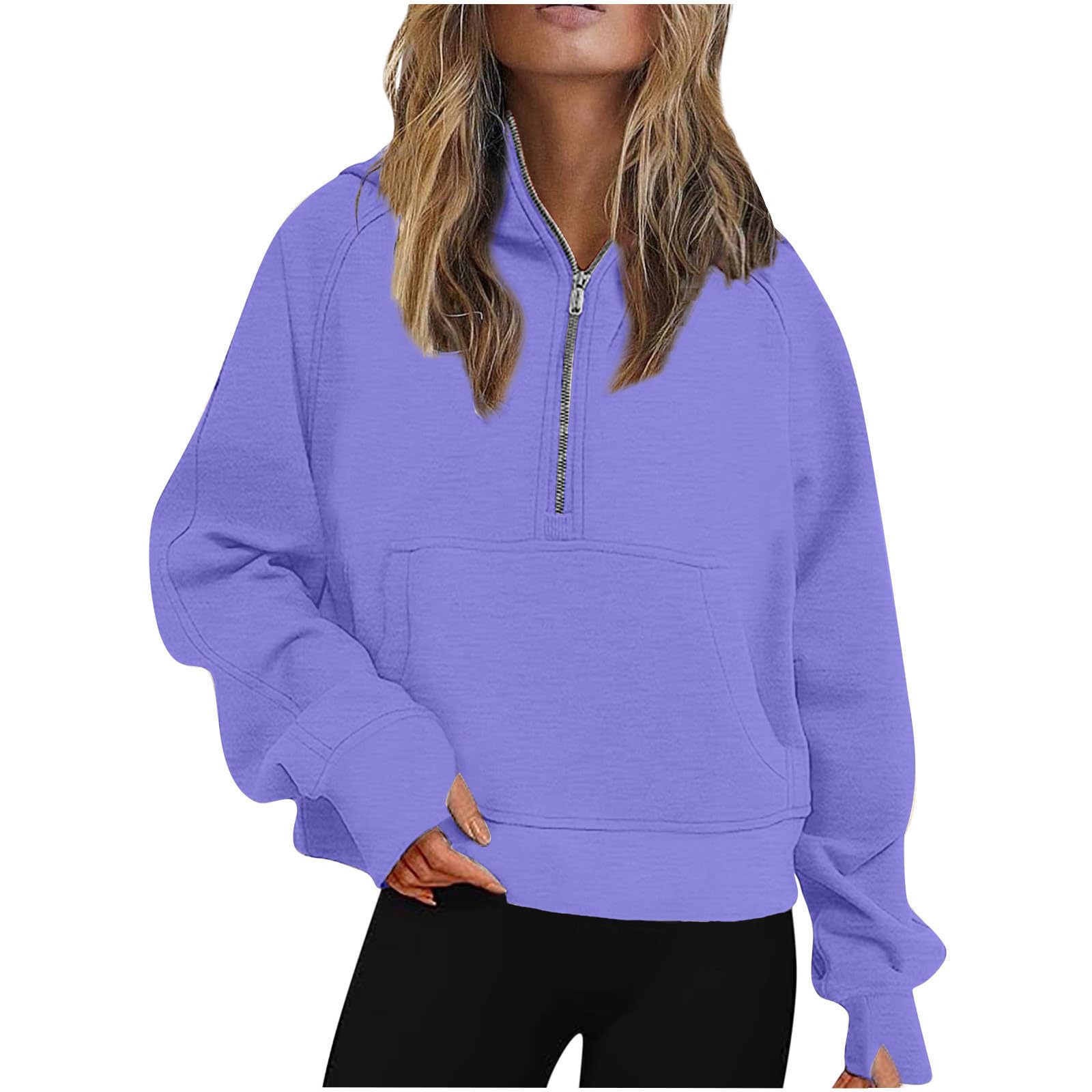 TAPIYANG Women's Cropped Quarter Zip Hoodie - Plus Size Long Sleeve Pullover Sweatshirt for Fall Fashion | Casual Outfit, Lounge Wear, Street Style
